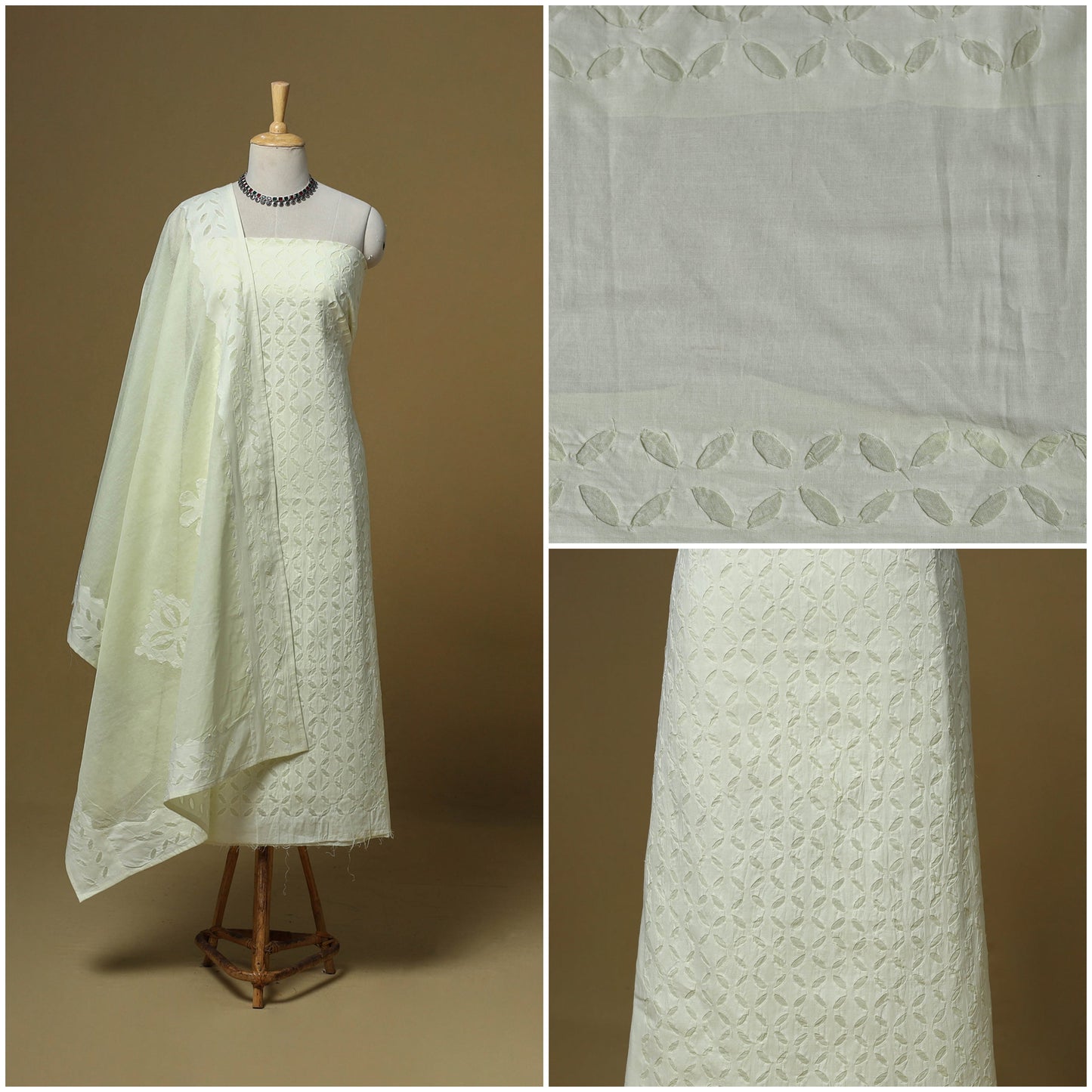 Barmer applique cut work cotton 3pc unstitched dress