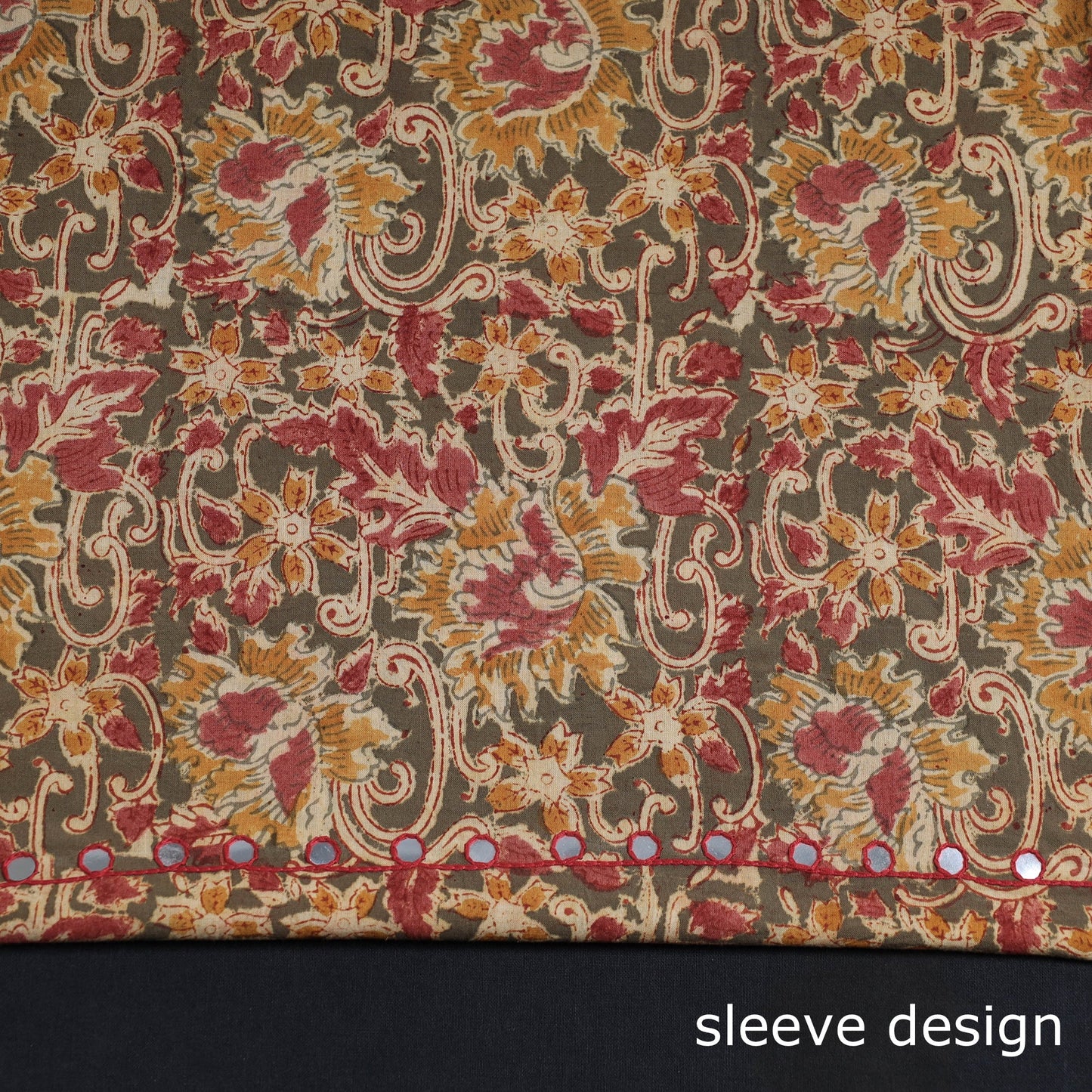 Bead Work Embroidery Kalamkari Block Printed Cotton Kurta Material