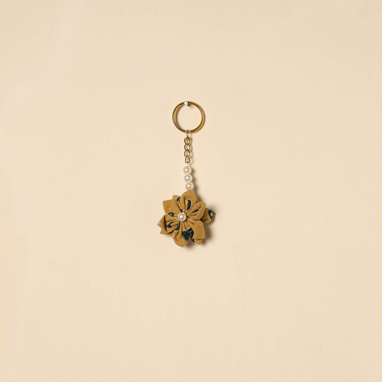 Beaded fabart flower keychain 39 - handcrafted