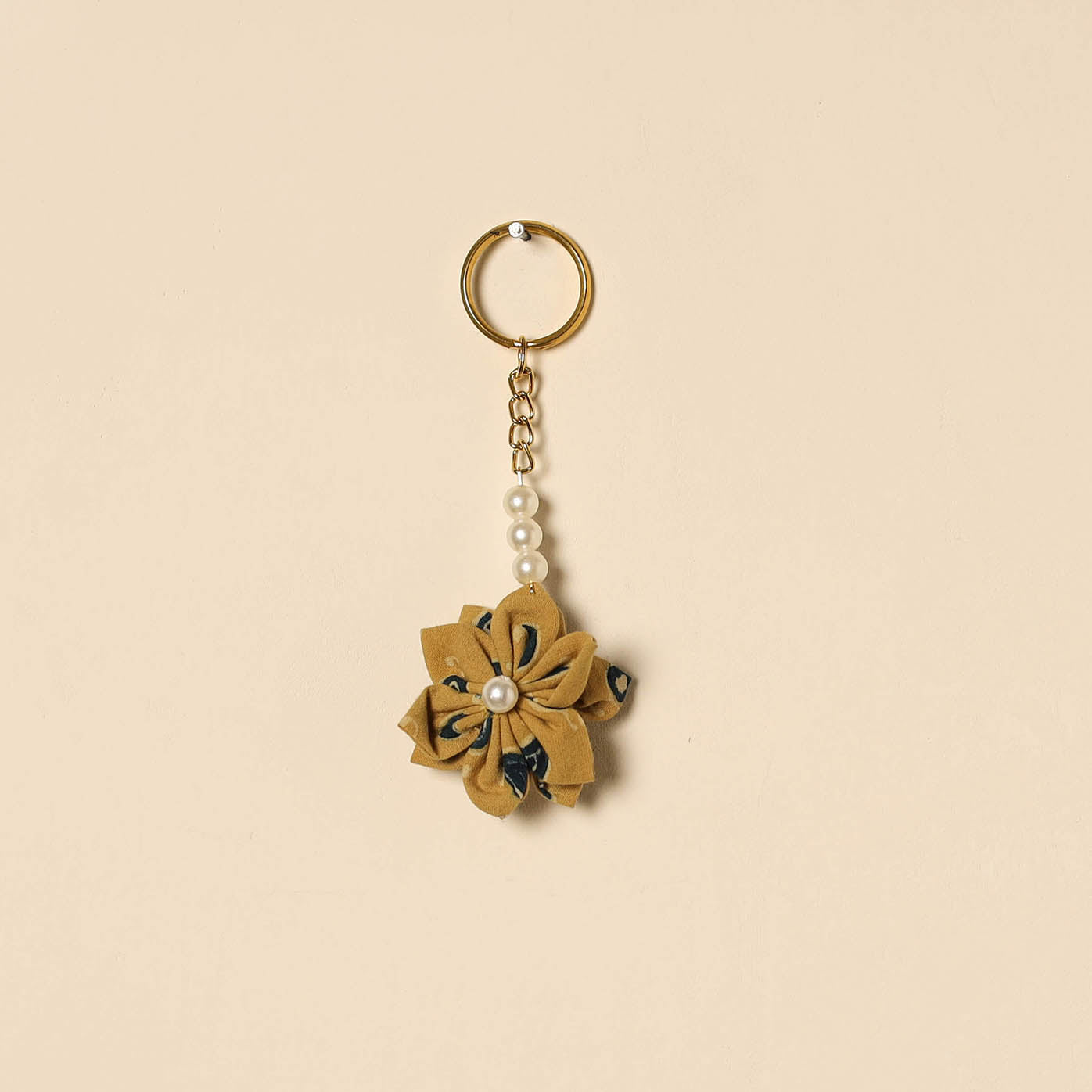 Beaded fabart flower keychain 39 - handcrafted