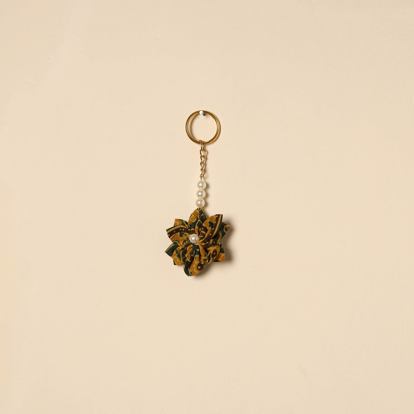Beaded fabart flower keychain 62 - handcrafted