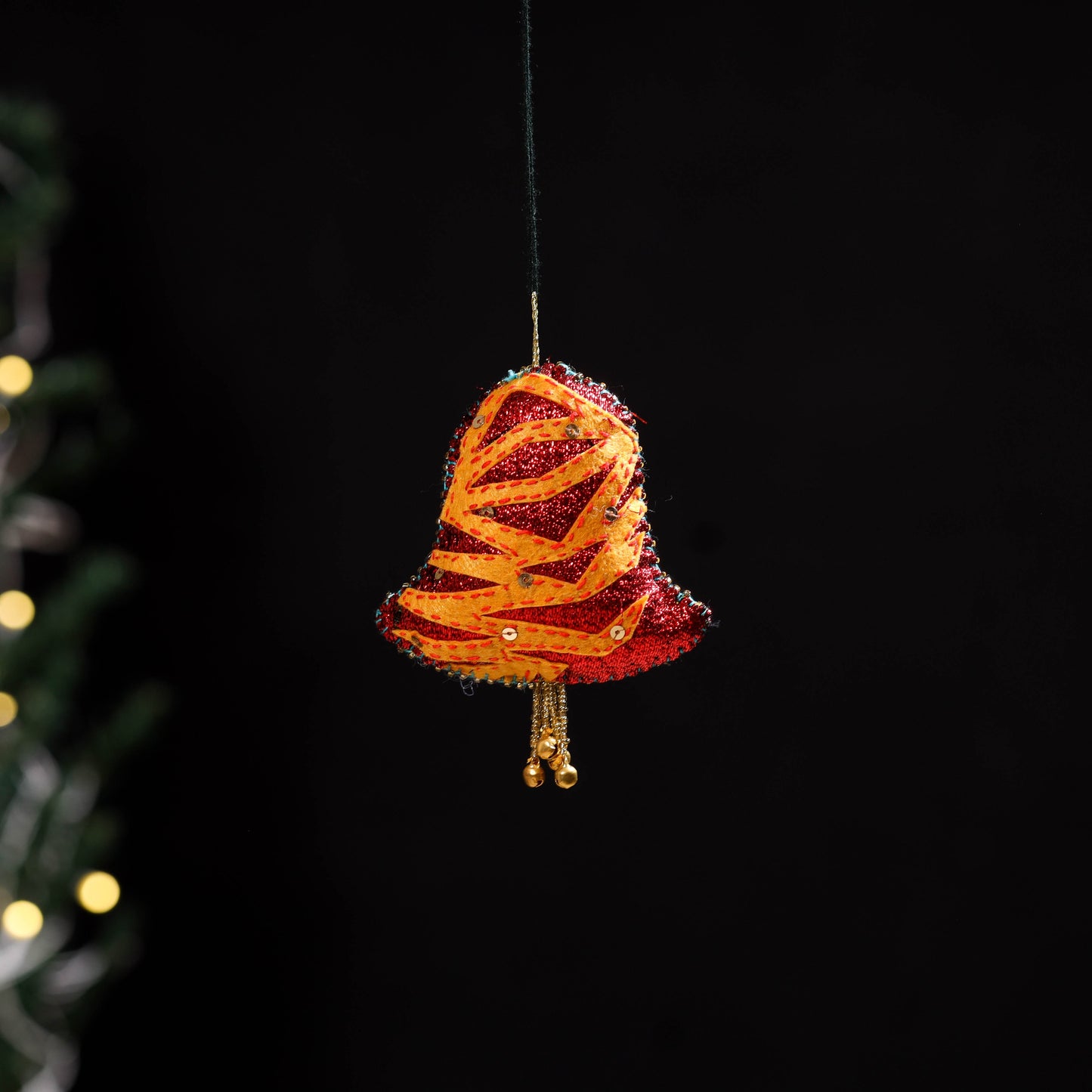 Yellow - bell - hand embroidered felt christmas decor