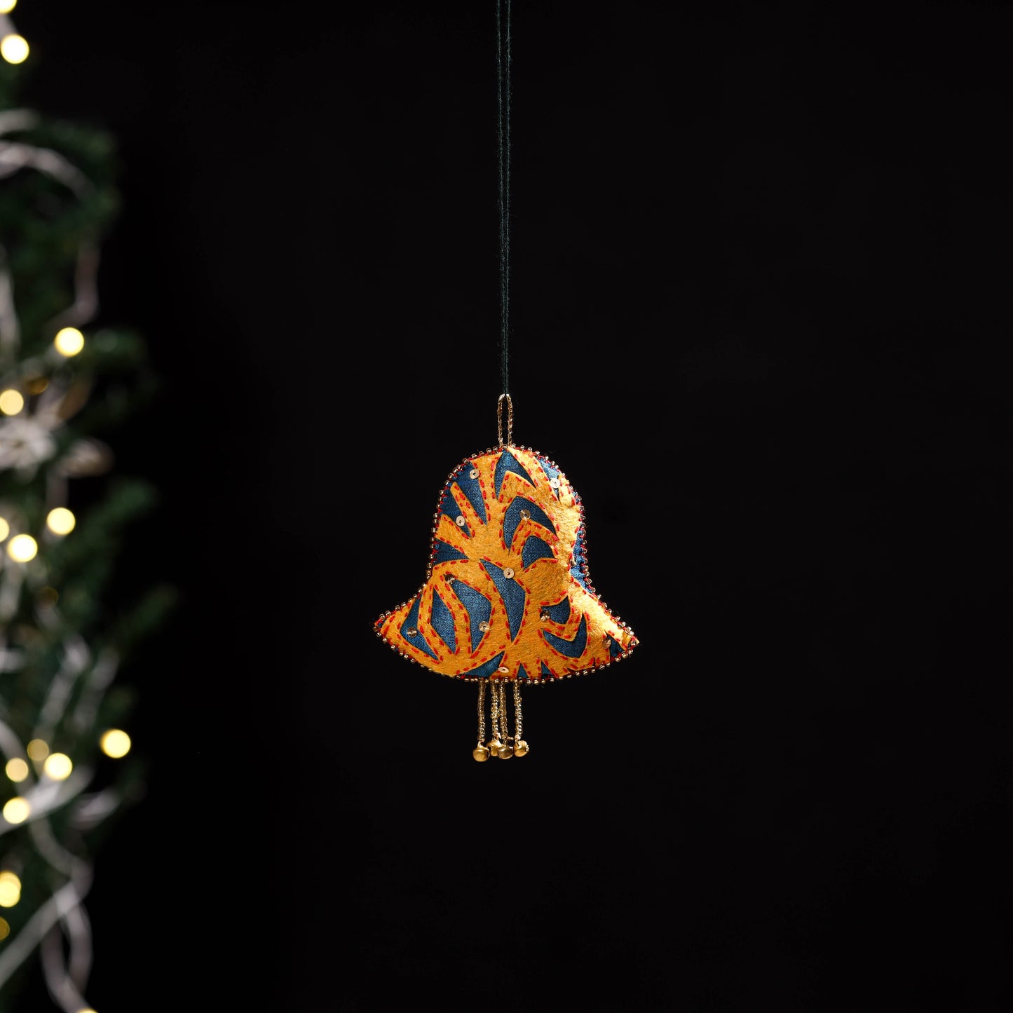 Yellow - bell - hand embroidered felt christmas decor