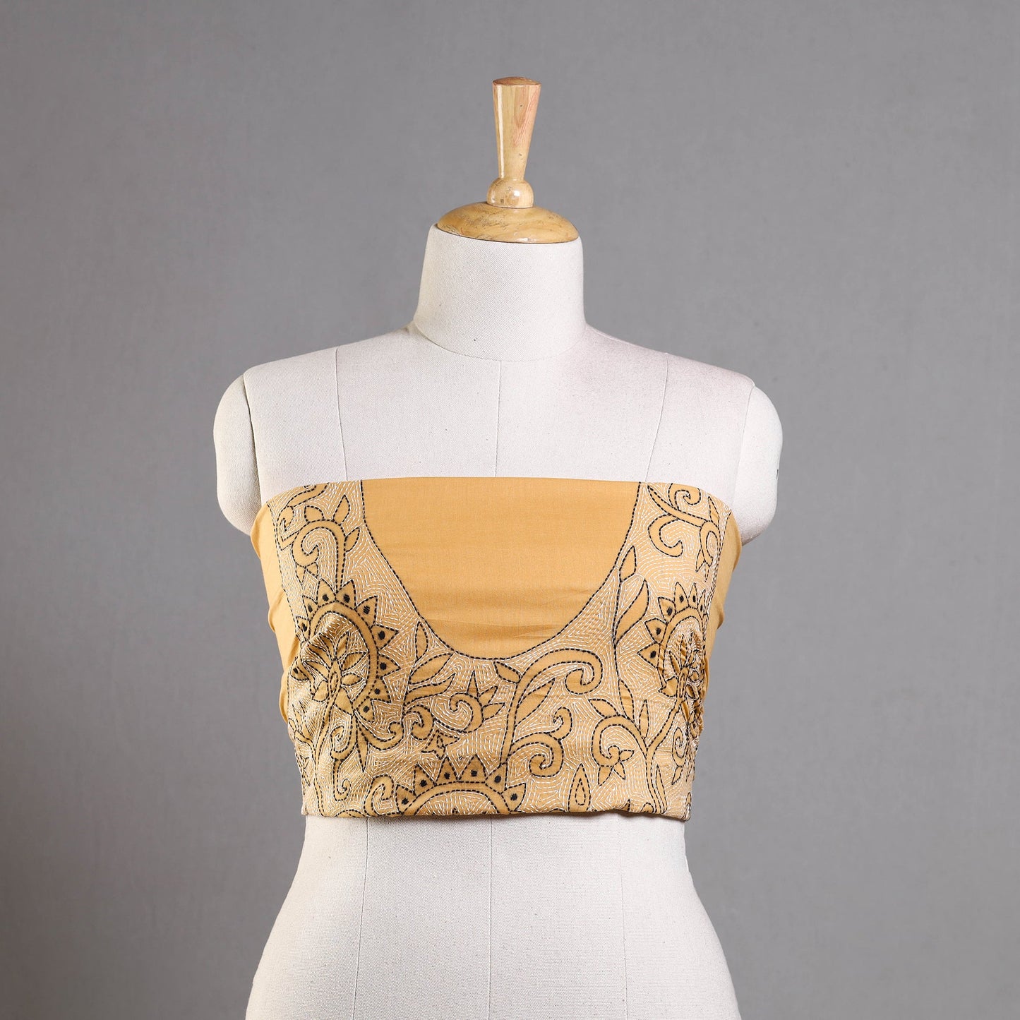 Yellow Hand Embroidered Kantha Work Blouse Piece