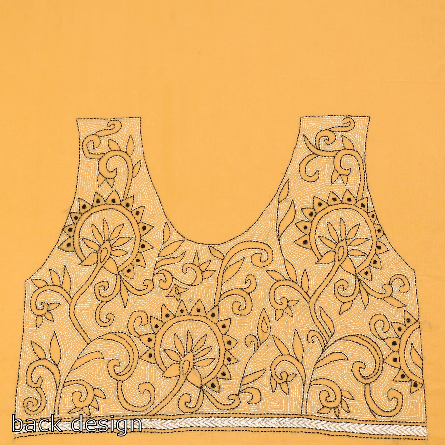 Yellow Hand Embroidered Kantha Work Blouse Piece