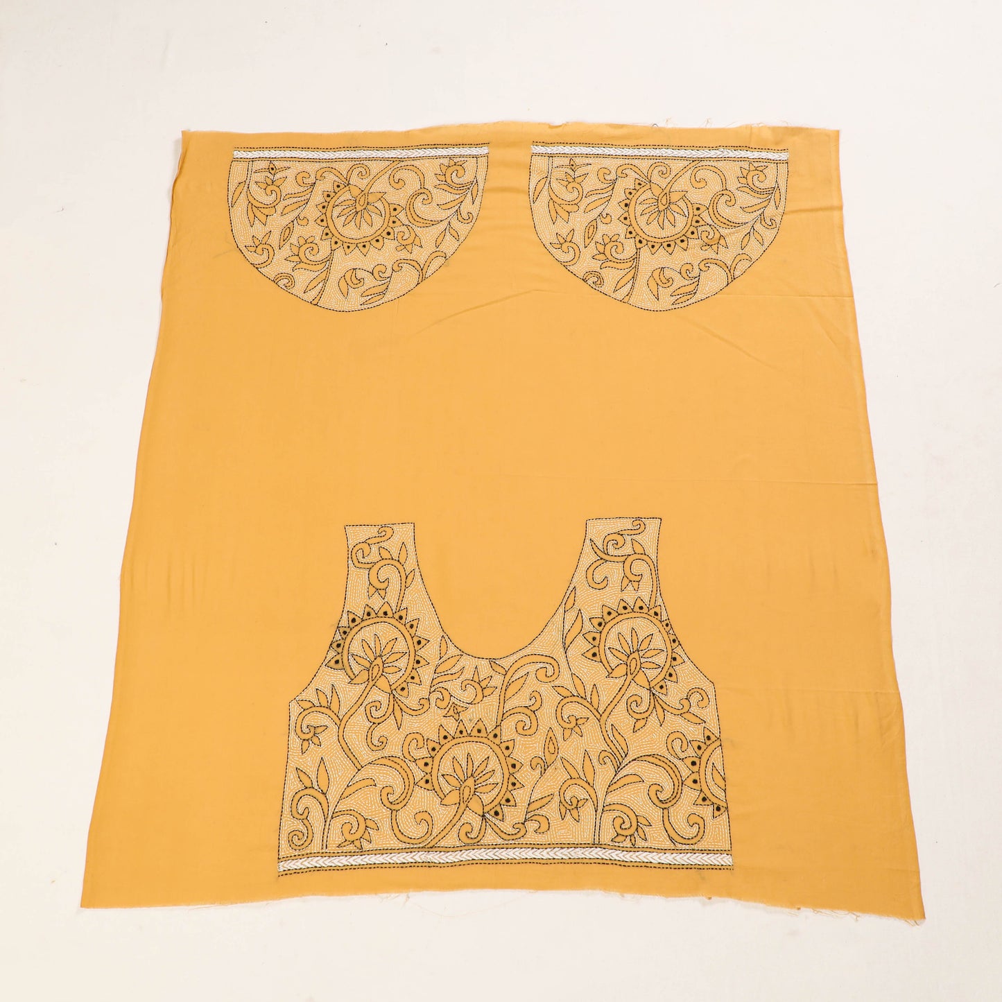 Yellow Hand Embroidered Kantha Work Blouse Piece
