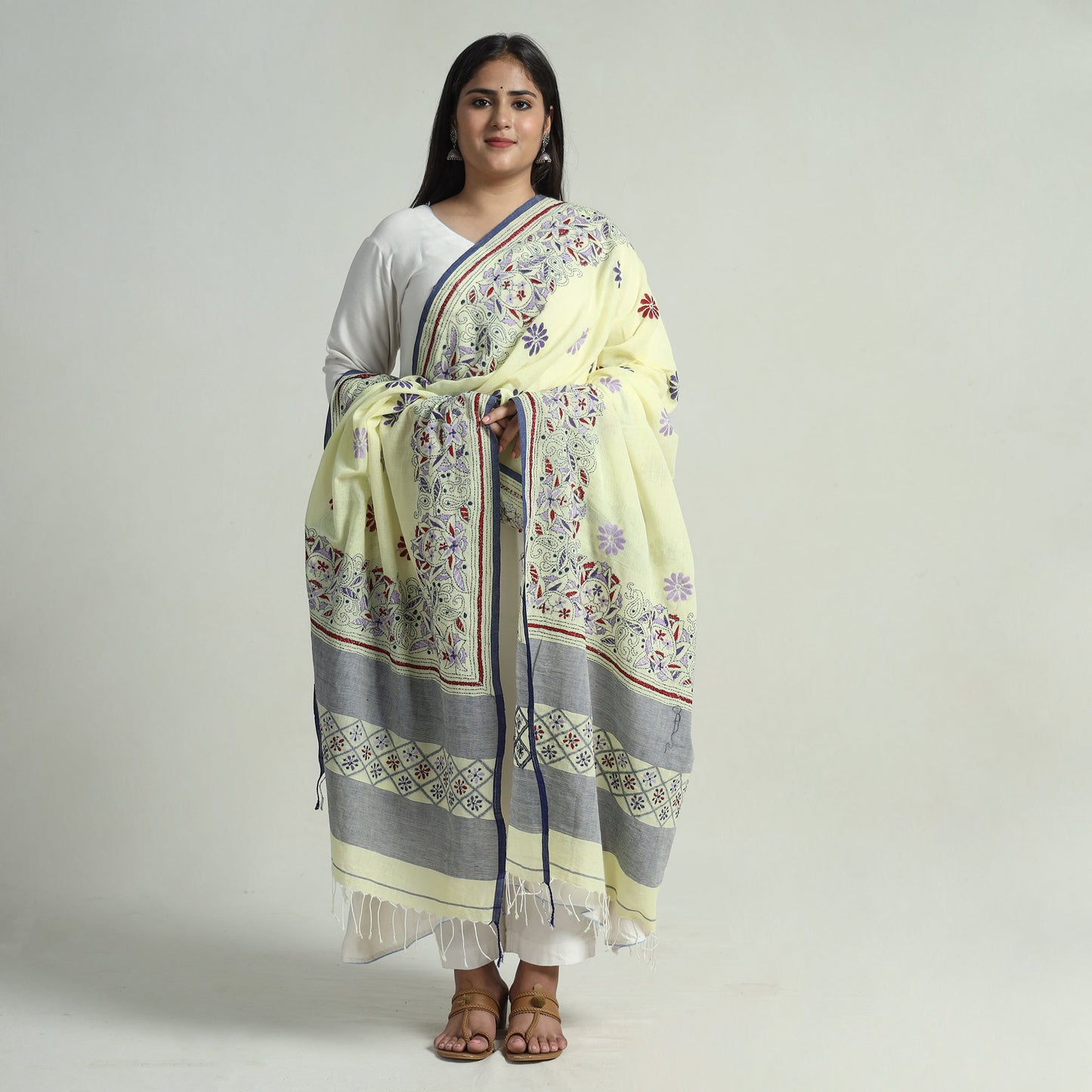 Bengal Kantha Embroidery Cotton Handloom Dupatta 107
