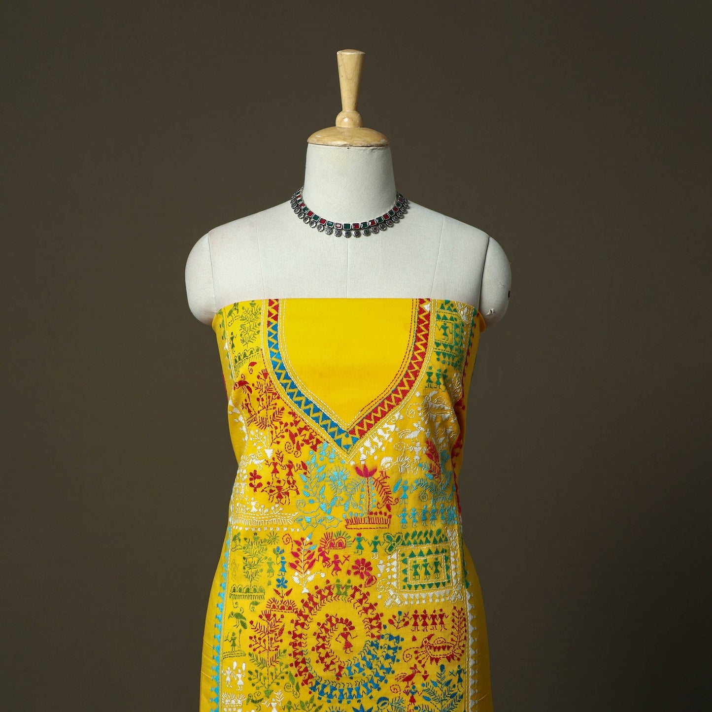 Bengal kantha hand embroidered cotton unstitched kurta