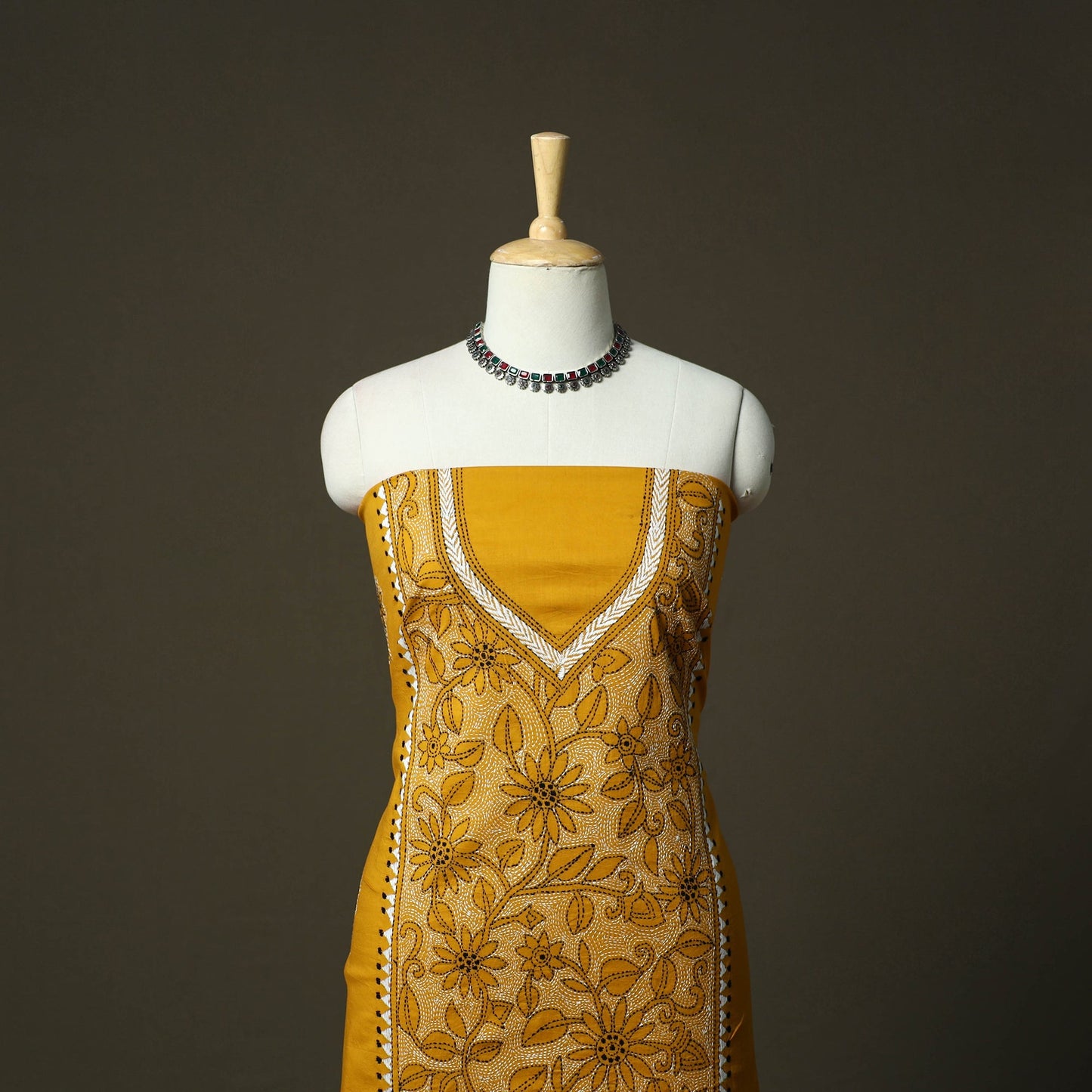 Bengal kantha hand embroidered cotton unstitched kurta