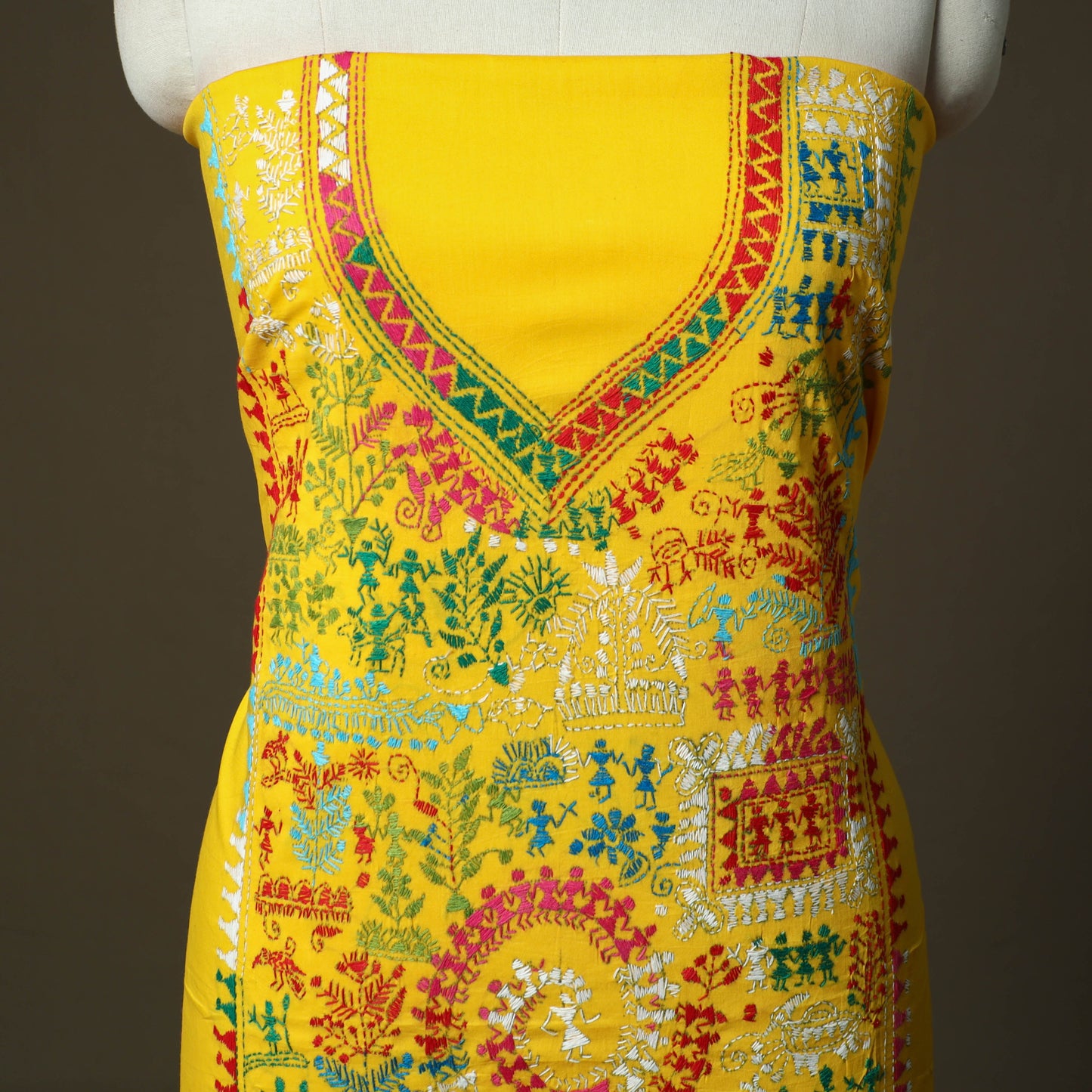 Bengal kantha hand embroidered cotton unstitched kurta