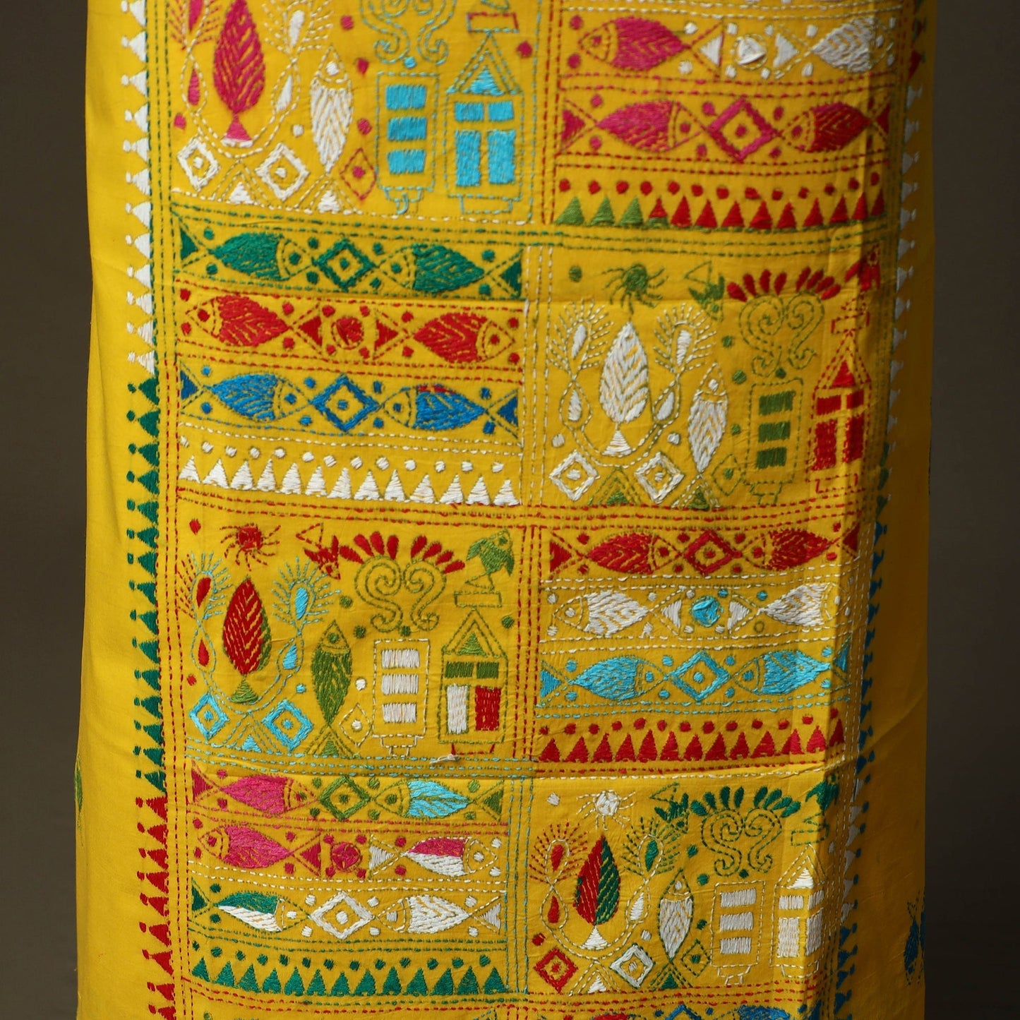 Bengal kantha hand embroidered cotton unstitched kurta