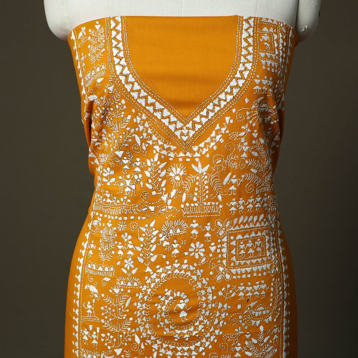 Bengal kantha hand embroidered cotton unstitched kurta