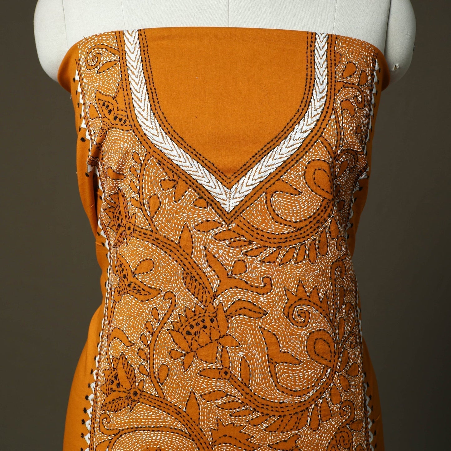 Bengal kantha hand embroidered cotton unstitched kurta