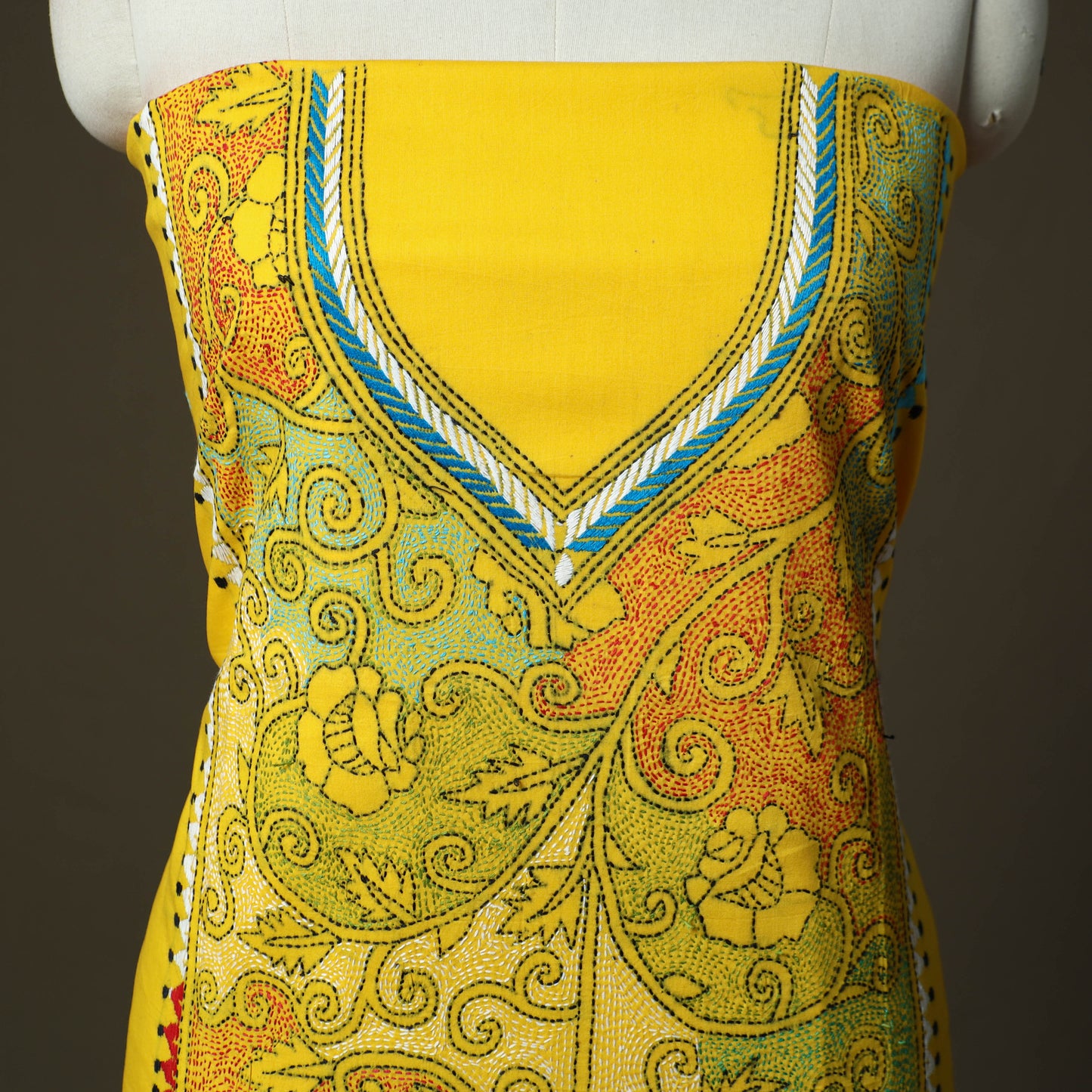 Bengal kantha hand embroidered cotton unstitched kurta