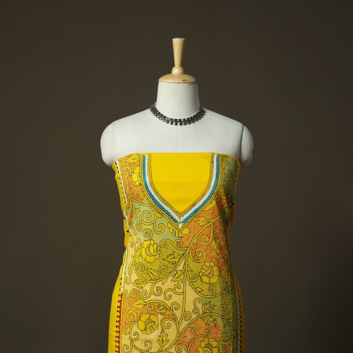 Bengal kantha hand embroidered cotton unstitched kurta