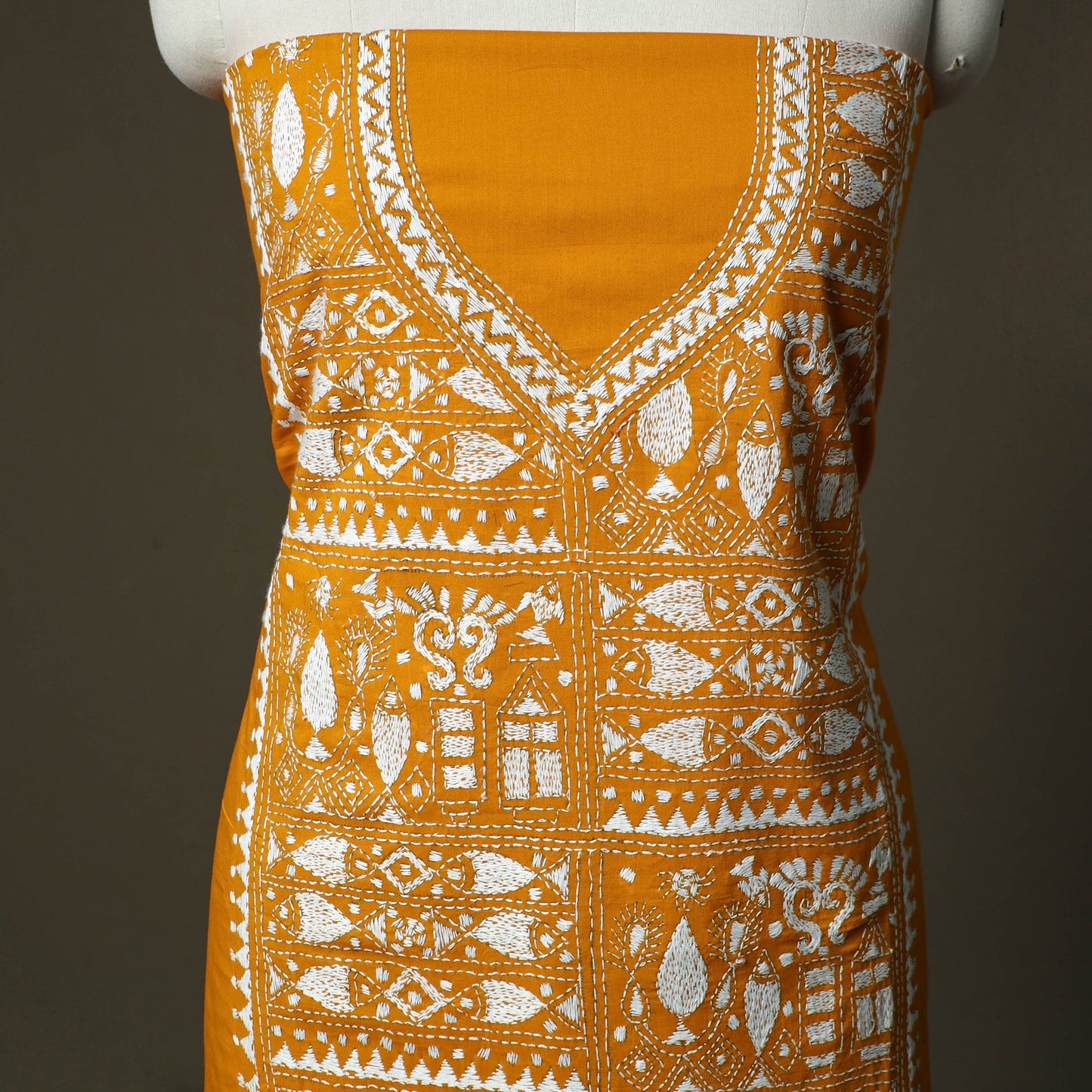 Bengal kantha hand embroidered cotton unstitched kurta