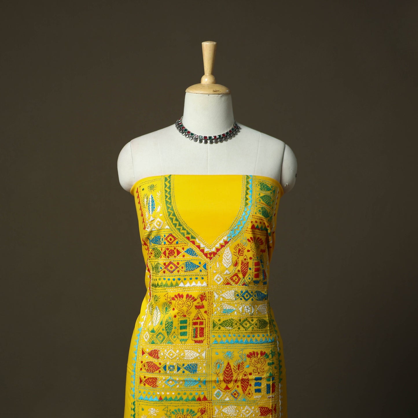 Bengal kantha hand embroidered cotton unstitched kurta