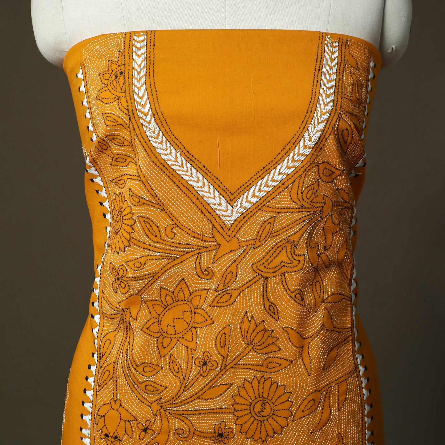 Bengal kantha hand embroidered cotton unstitched kurta