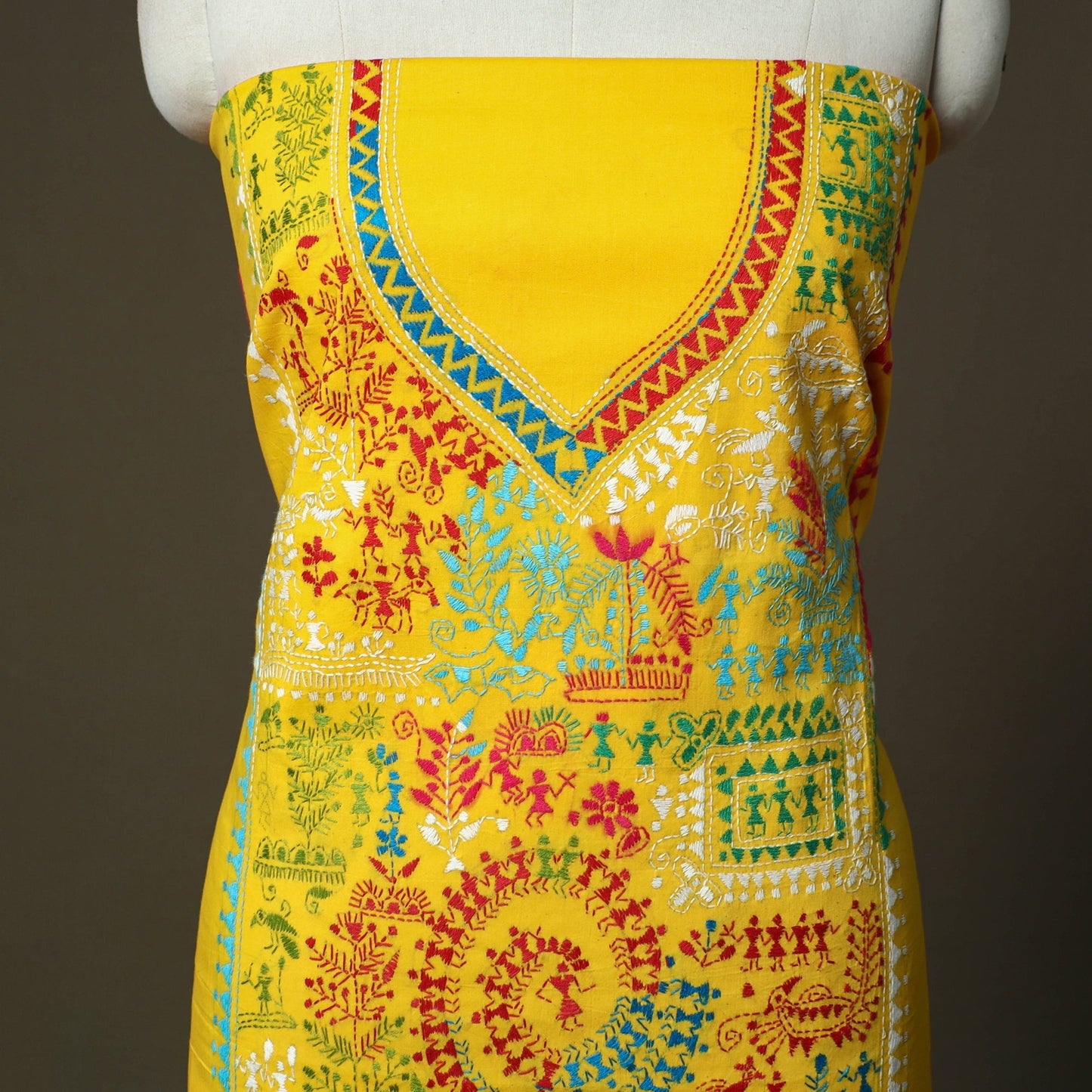 Bengal kantha hand embroidered cotton unstitched kurta