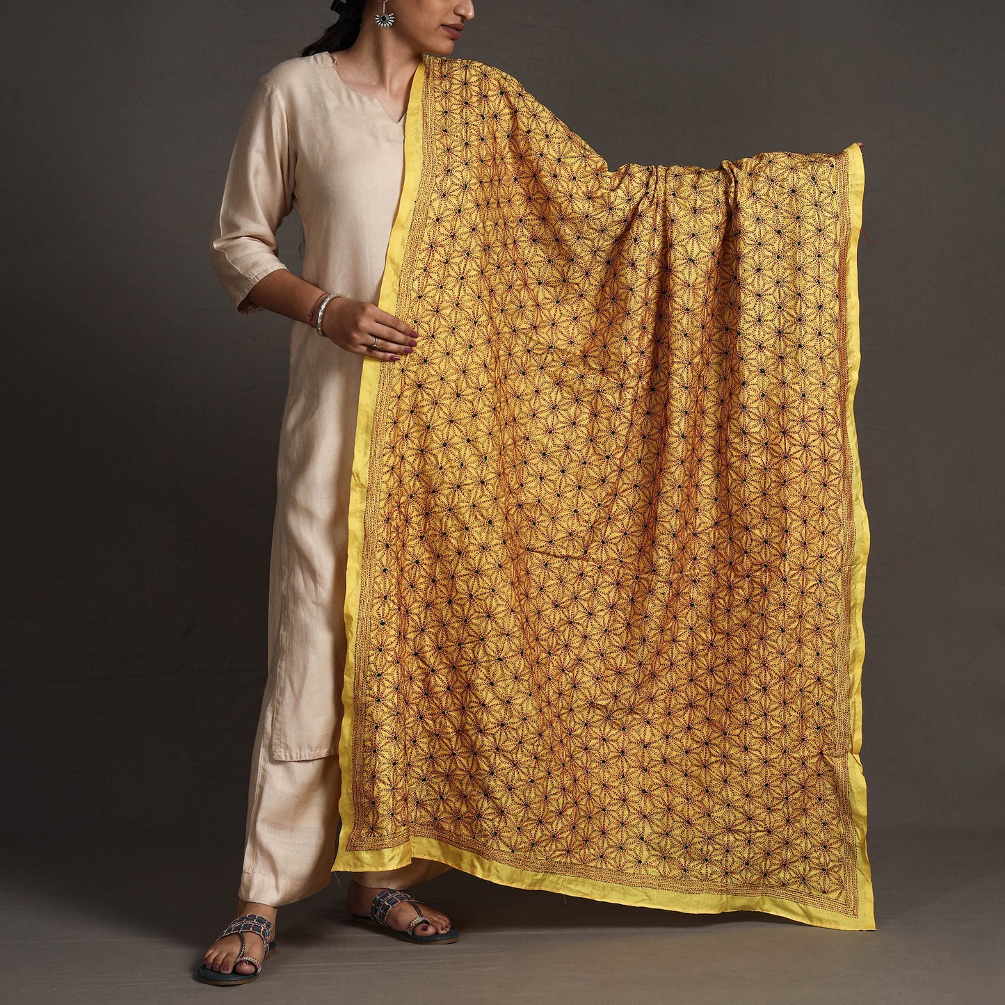 Kantha Embroidery Silk Dupatta