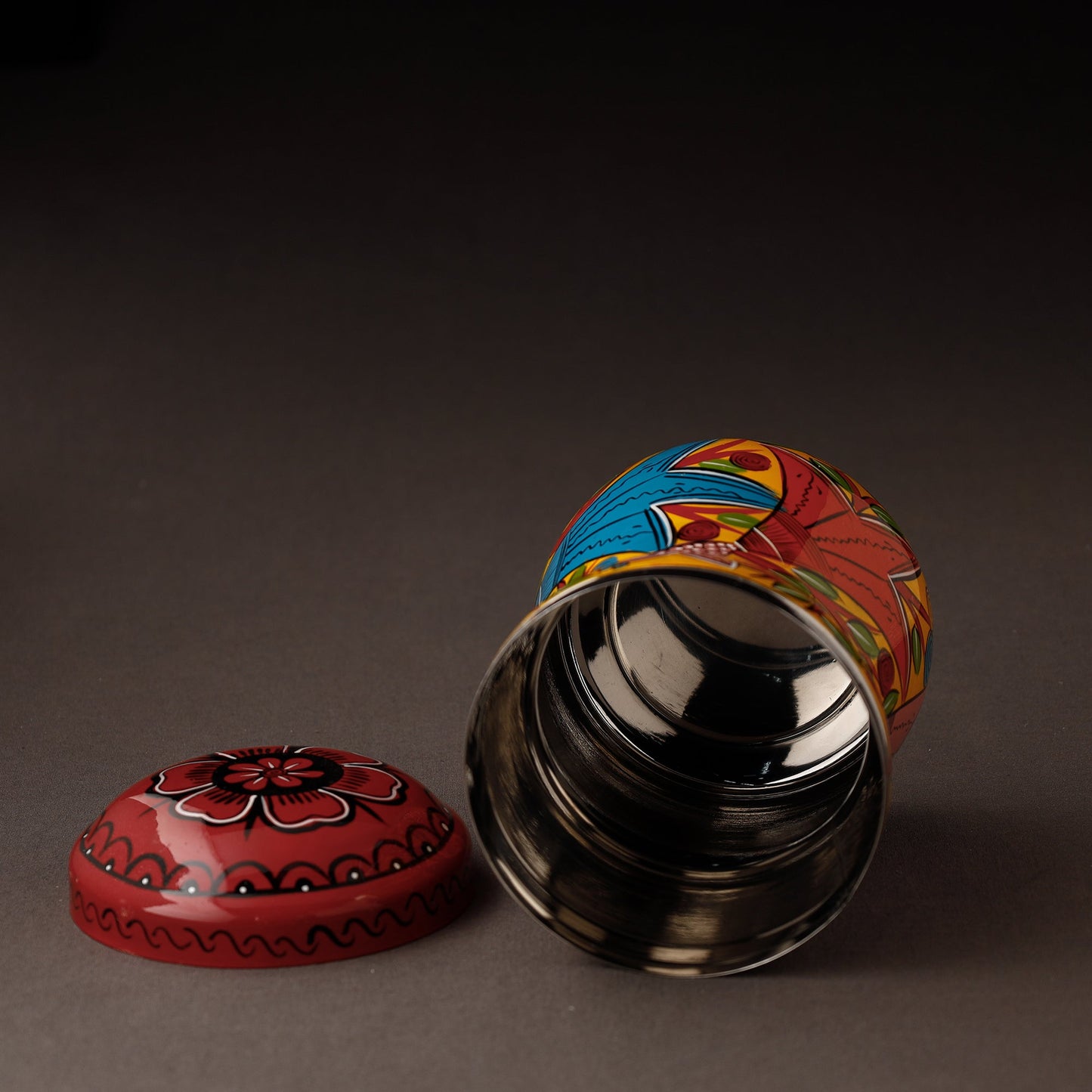 Multicolor Bengal Patua Handpainted Stainless Steel Multi Utility Canister
