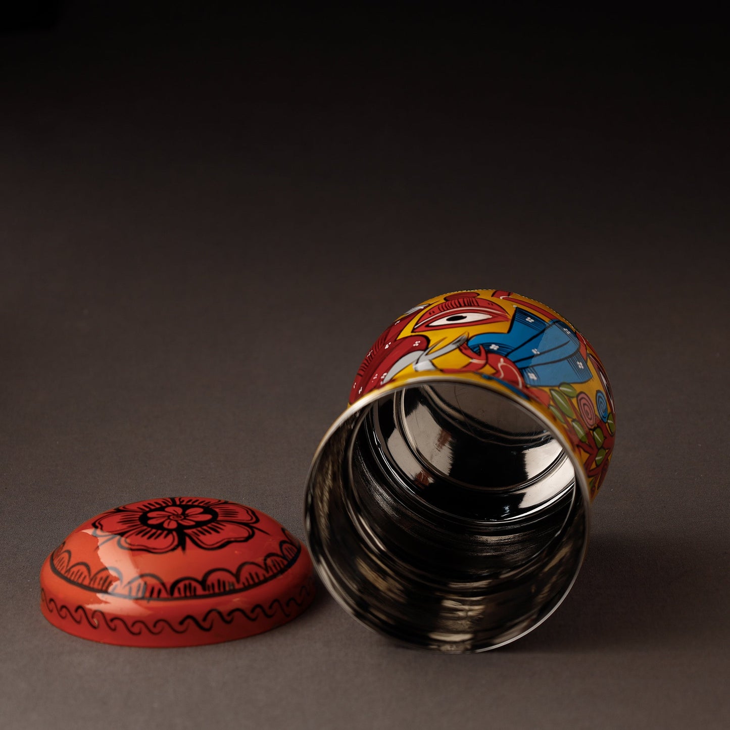 Multicolor Bengal Patua Handpainted Stainless Steel Multi Utility Canister
