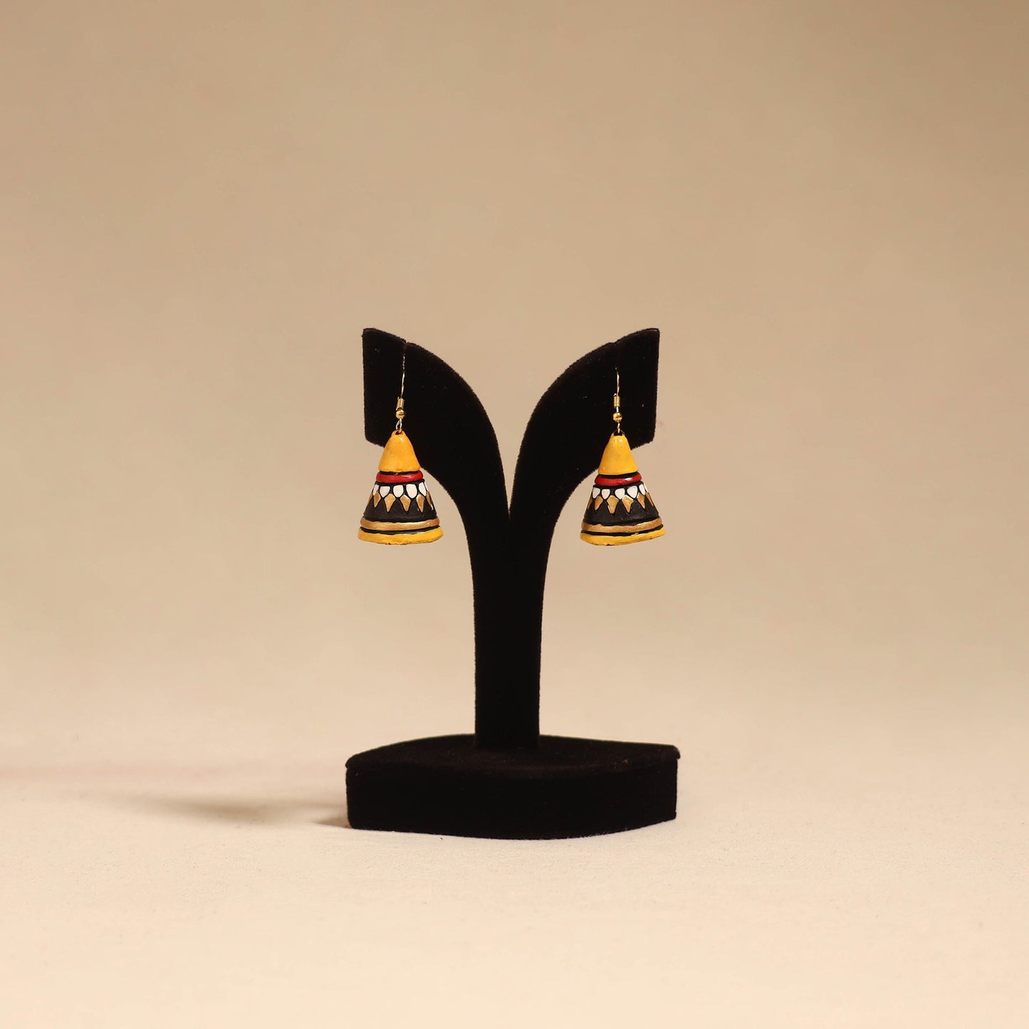 Bishnupur handpainted cone shape terracotta jhumka earrings