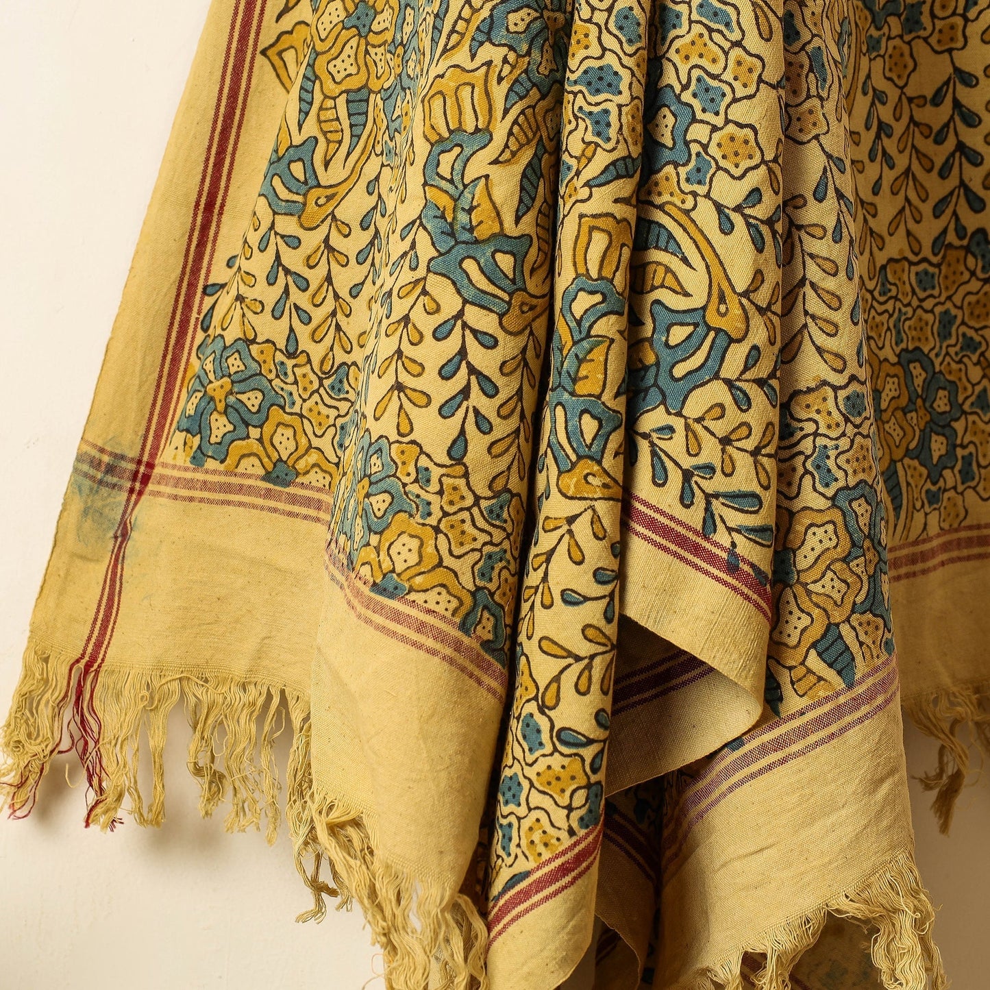 Yellow Block Print Cotton Ajrakh Handloom Towel
