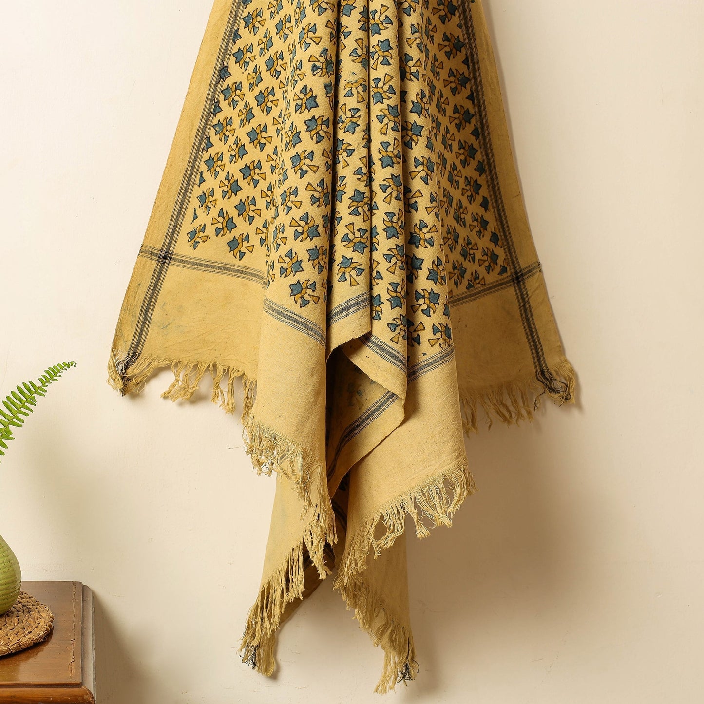 Yellow Block Print Cotton Ajrakh Handloom Towel