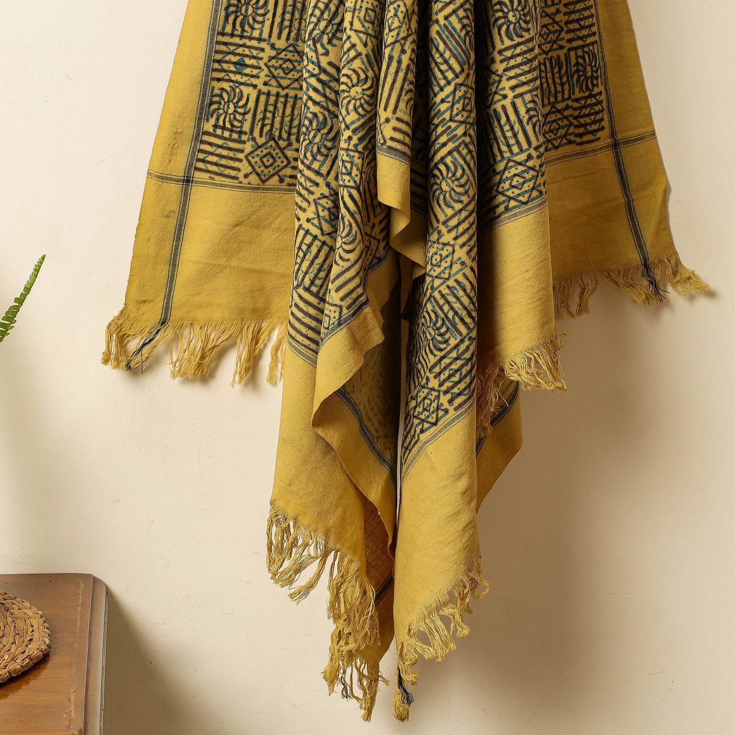 Yellow Block Print Cotton Ajrakh Handloom Towel