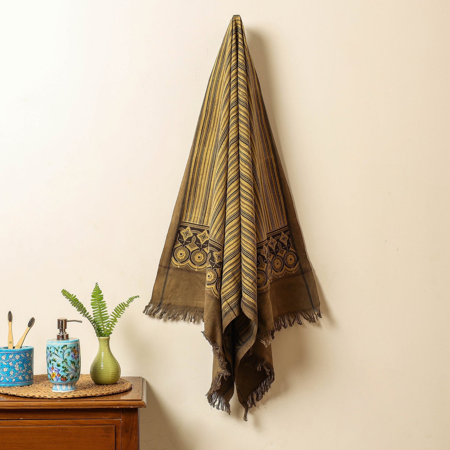 Yellow - Block Print Cotton Ajrakh Handloom Towel