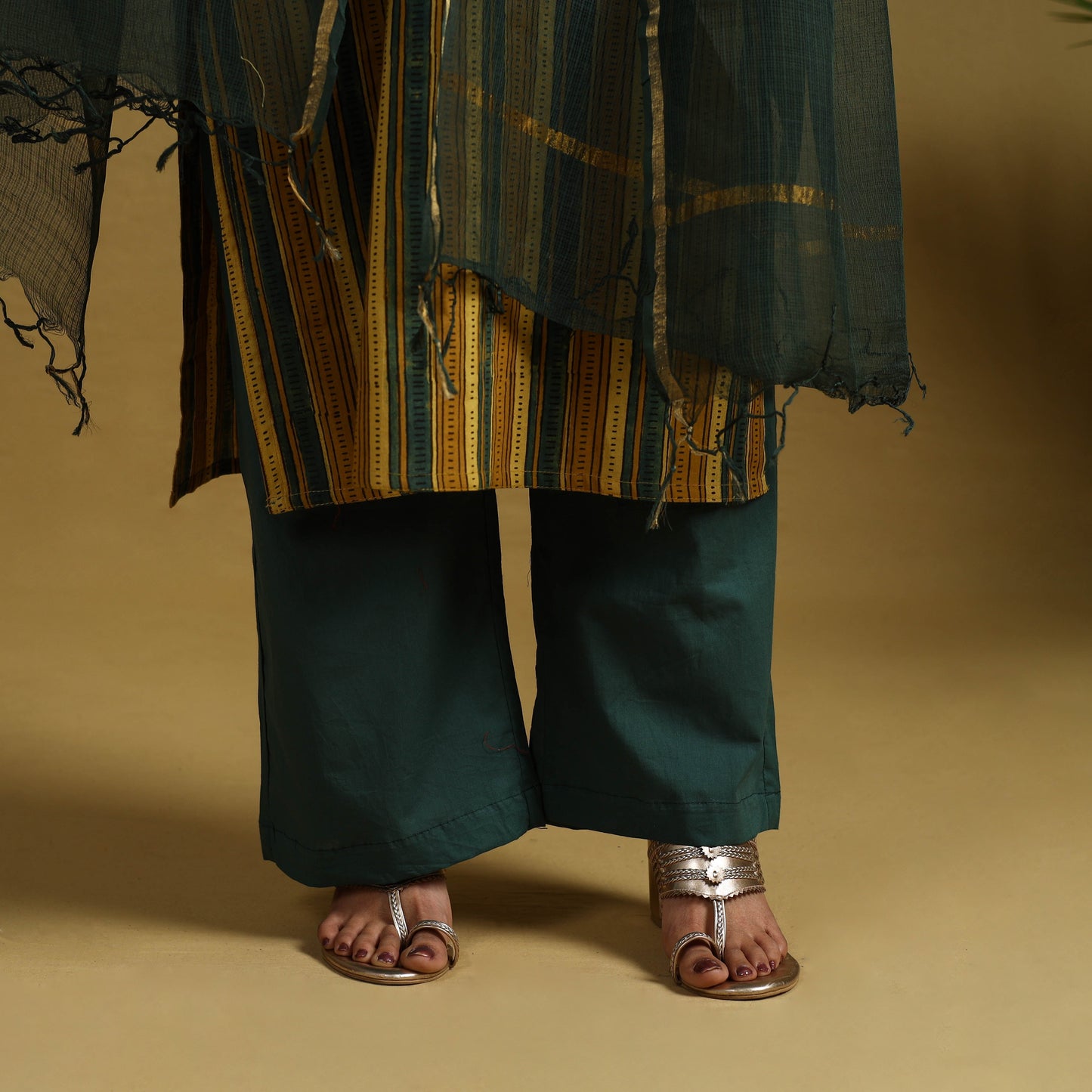 Maroon Block Print Cotton Ajrakh Kurta Set with Dupatta