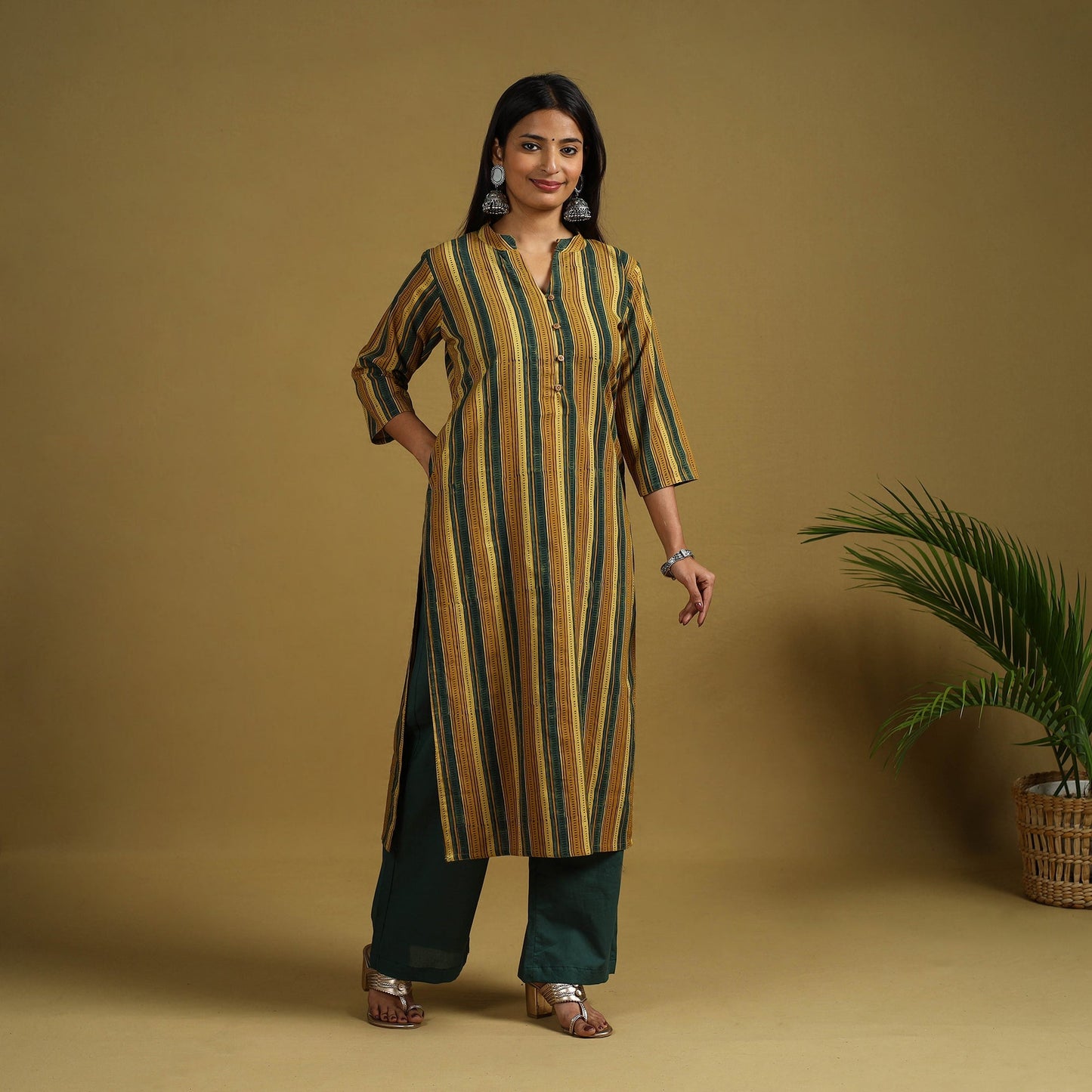 Maroon Block Print Cotton Ajrakh Kurta Set with Dupatta