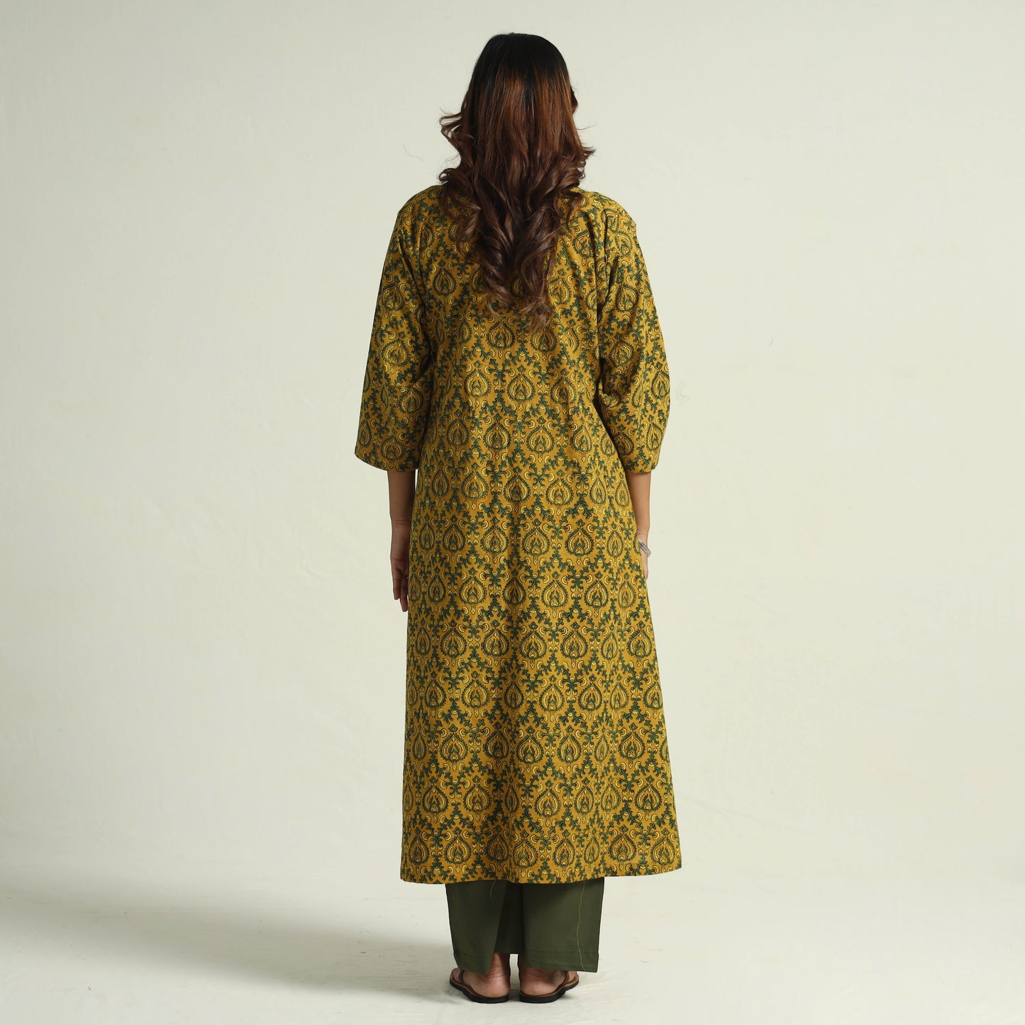 Block Print Cotton Flared Ajrakh Kurta with Palazzo Set