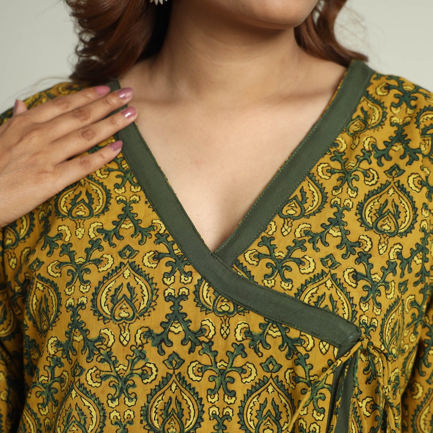 Block Print Cotton Flared Ajrakh Kurta with Palazzo Set