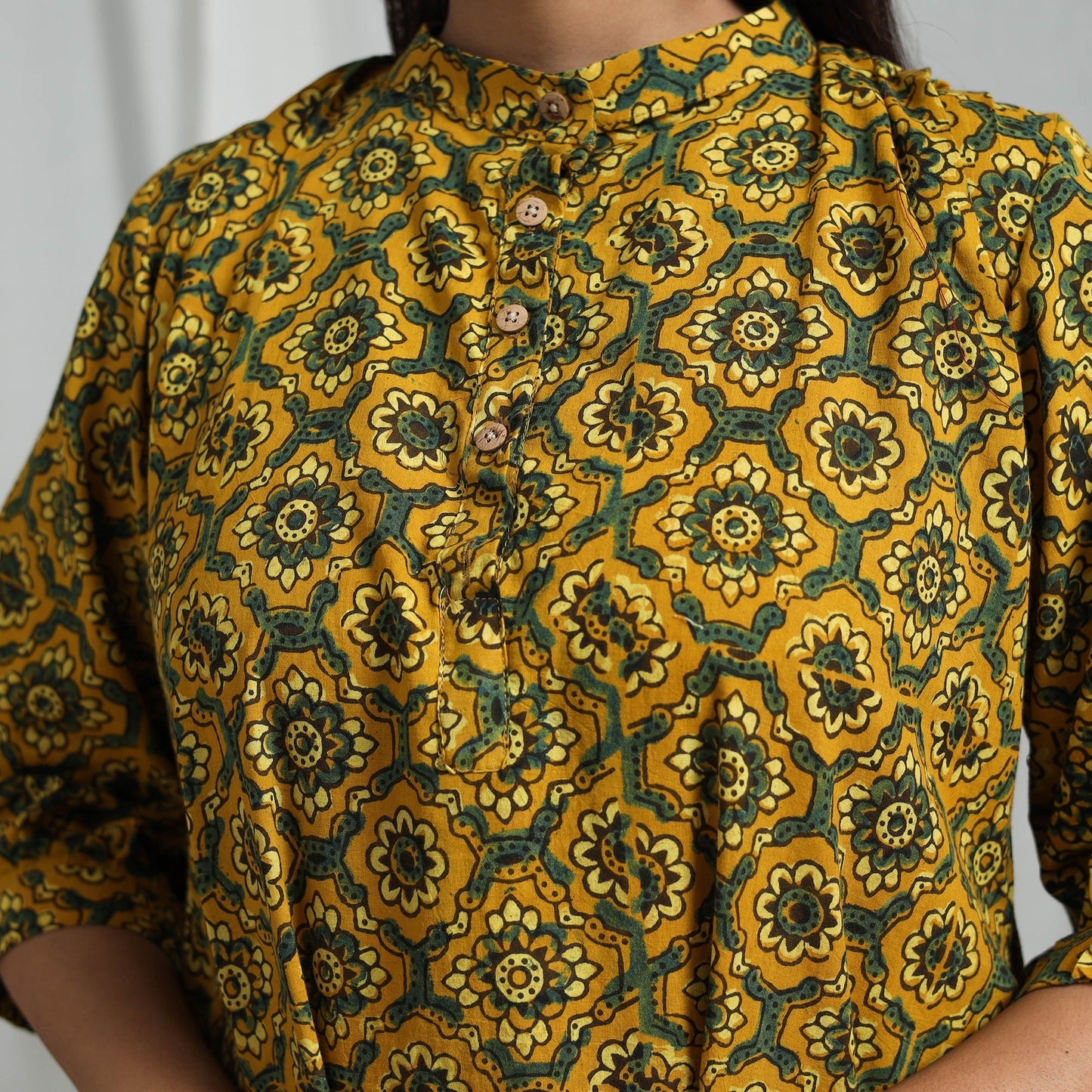 Yellow Block Print Cotton Natural Dyed Ajrakh Crop Top