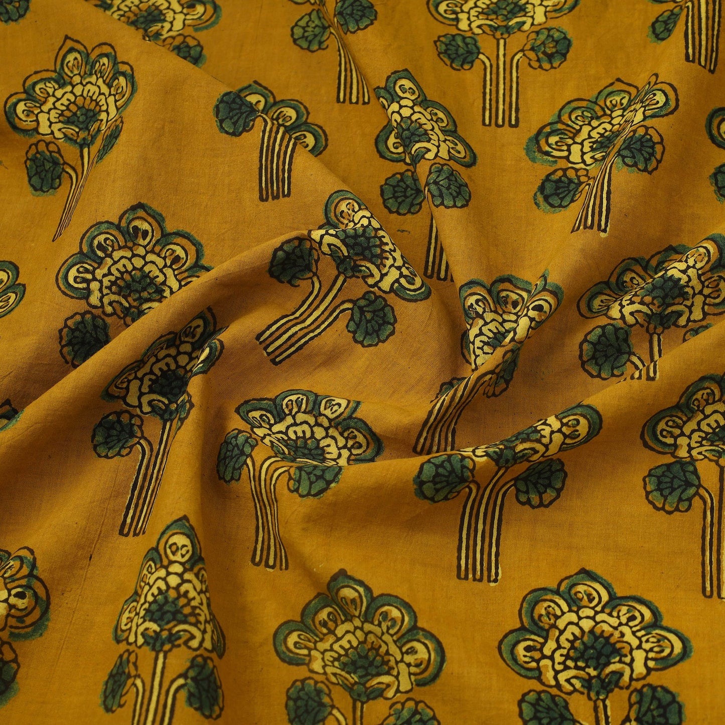 Buy Block Print Cotton Natural Dyed Yellow Ajrakh Fabric