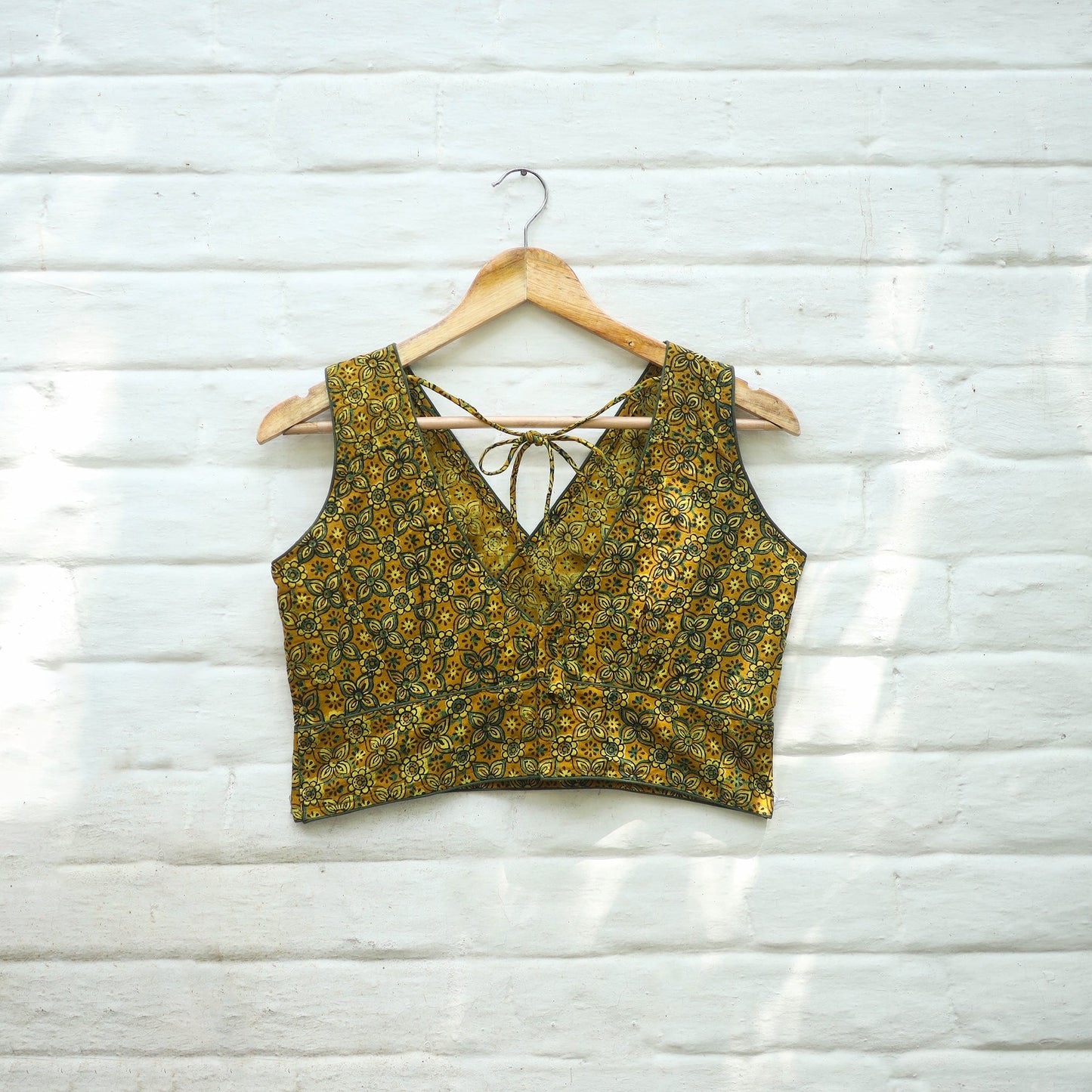 Yellow Block Print Cotton Stitched Ajrakh Blouse