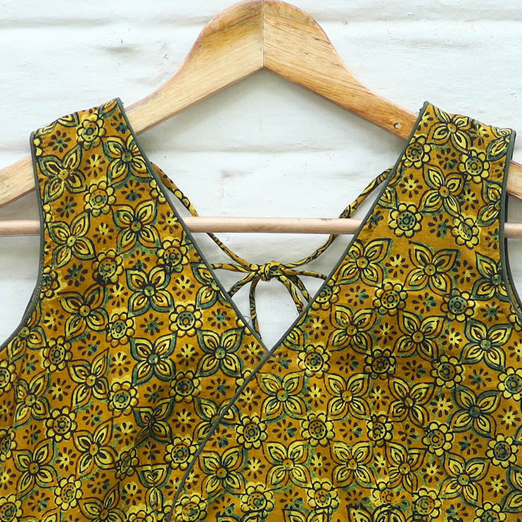 Yellow Block Print Cotton Stitched Ajrakh Blouse