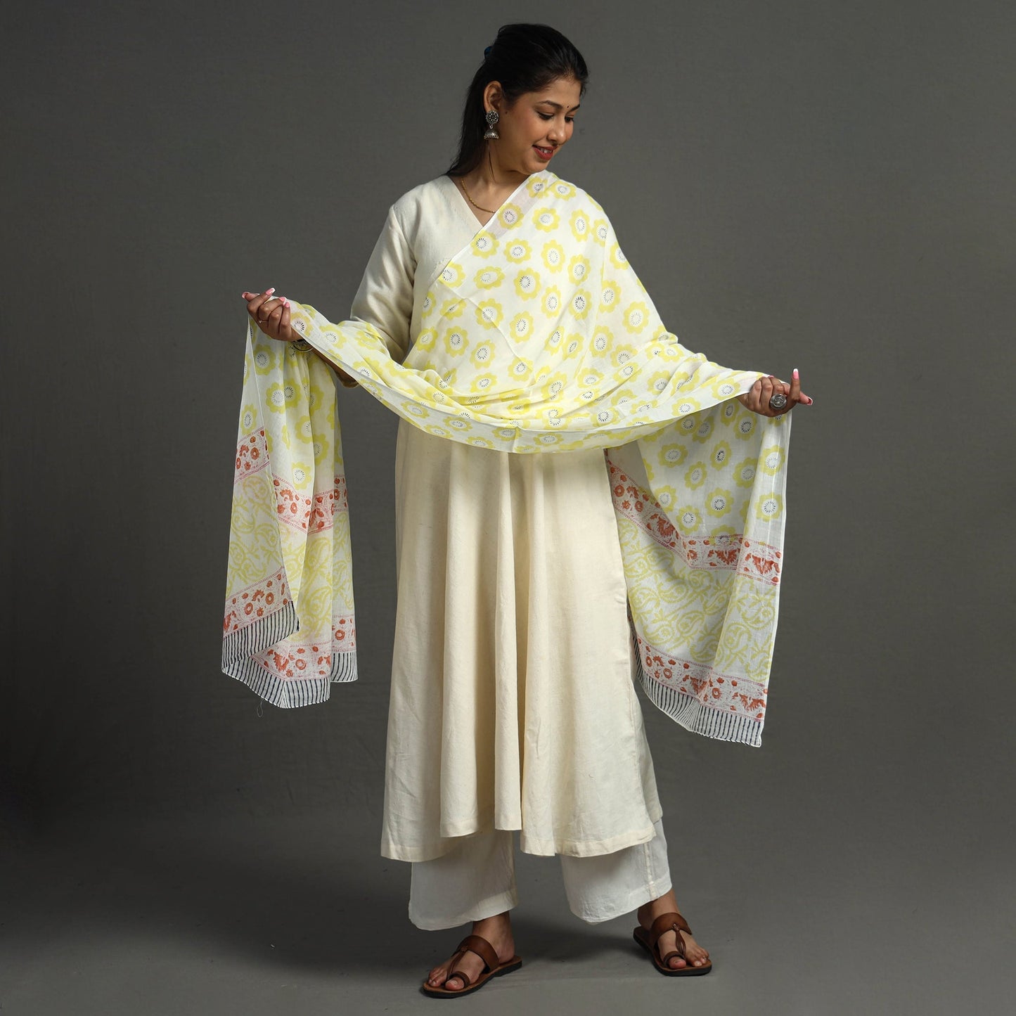 Block Printed Mul Cotton Sanganeri Dupatta