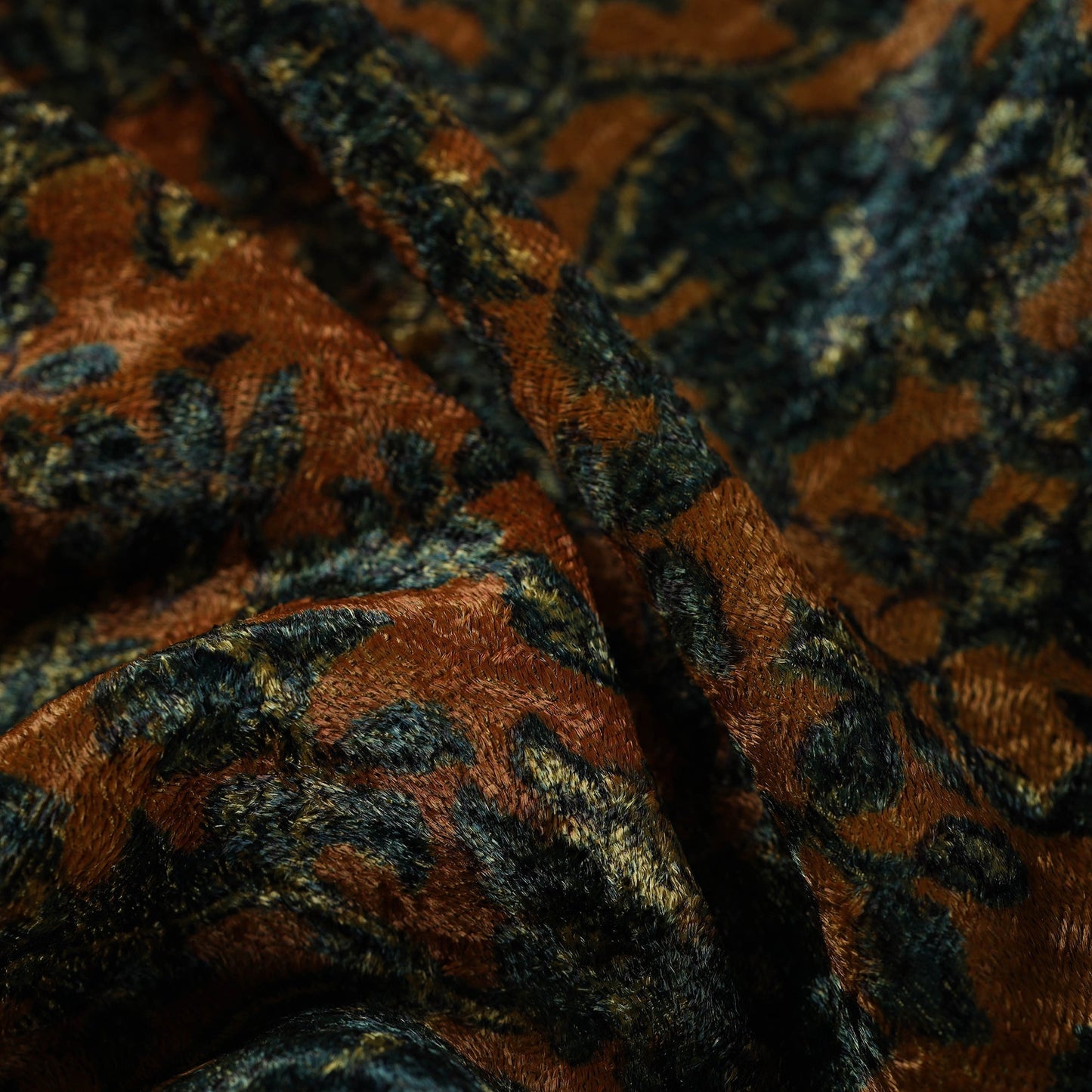 Yellow Block Printed Velvet Natural Dyed Ajrakh Fabric