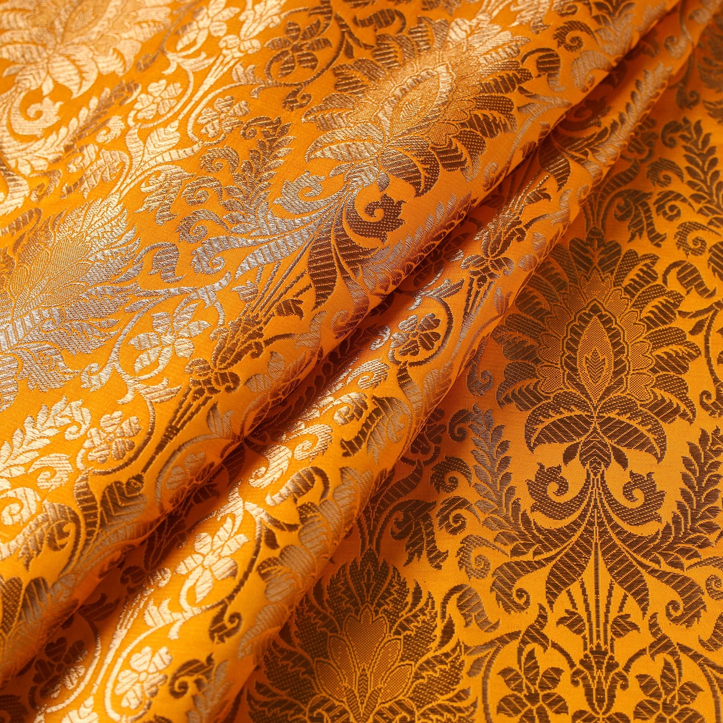 Yellow - brocade silk banarasi fabric 14 - handcrafted