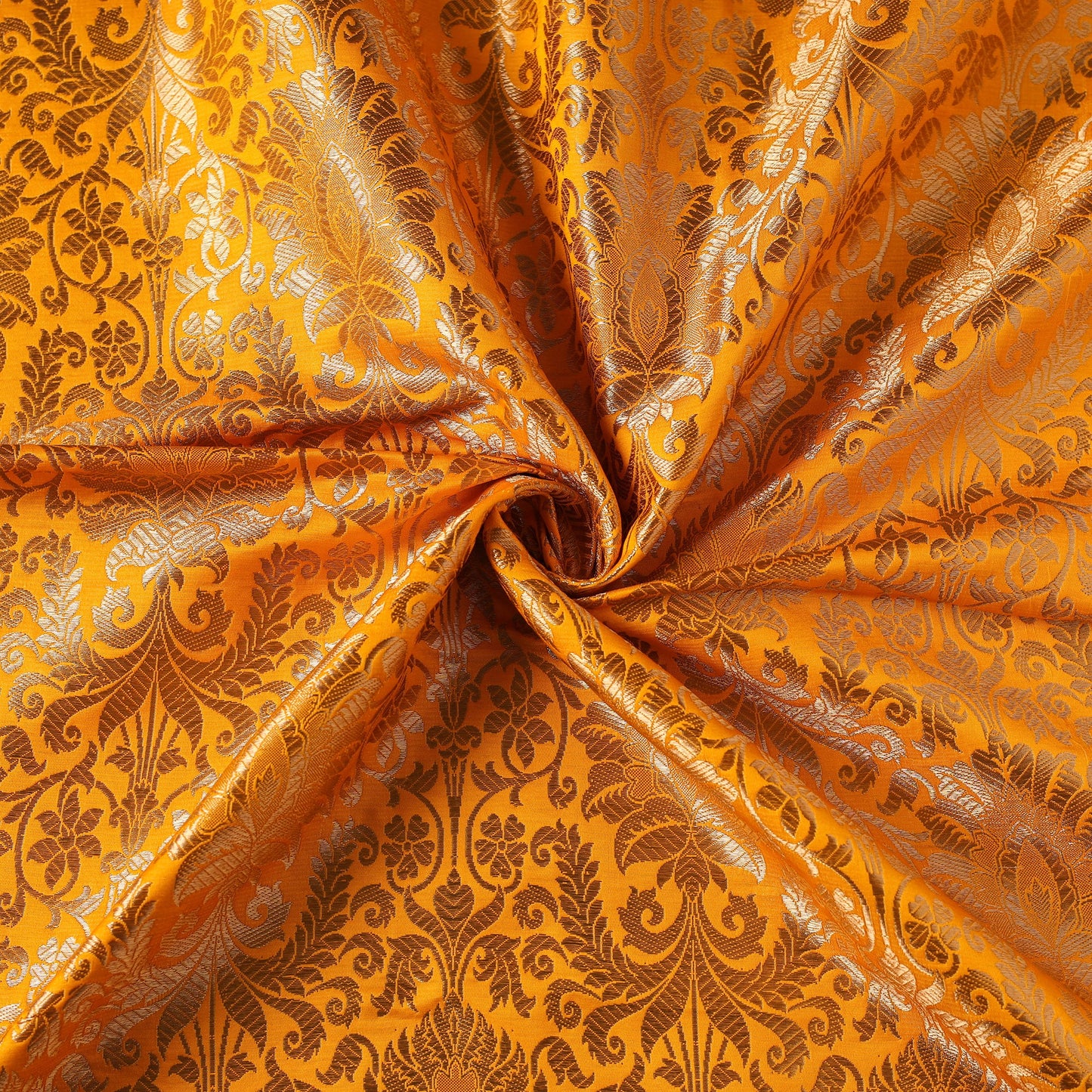 Yellow - brocade silk banarasi fabric 14 - handcrafted