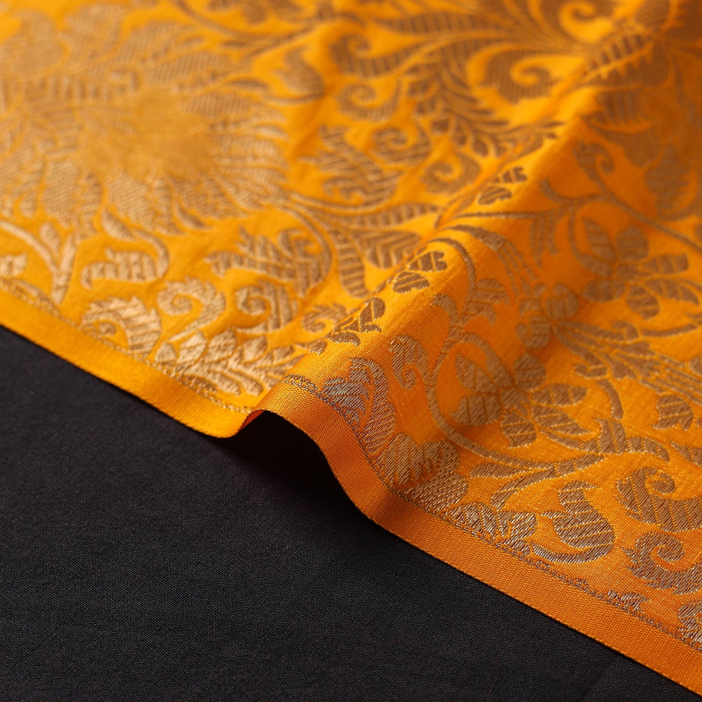 Yellow - brocade silk banarasi fabric 14 - handcrafted