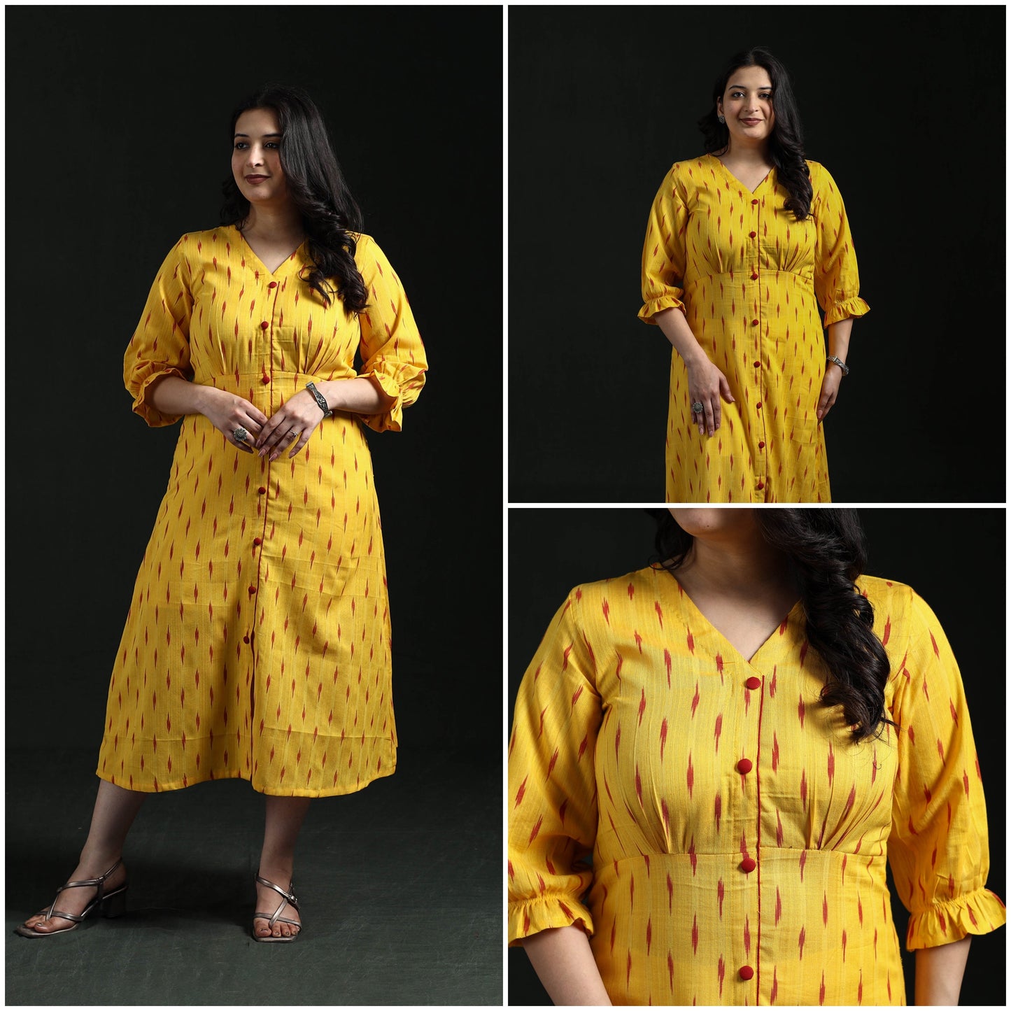 Button down cotton pochampally ikat dress 05 - handcrafted