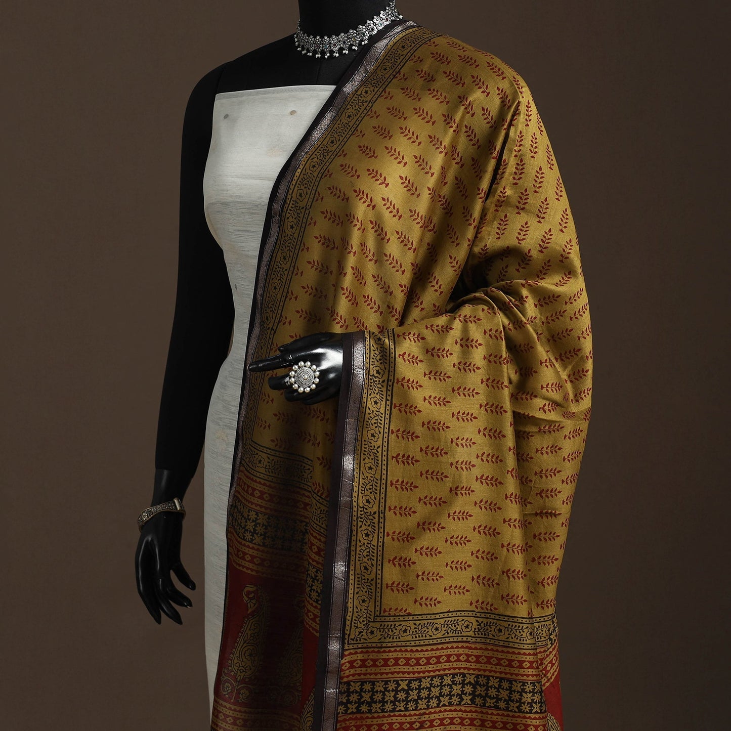 Chanderi silk bagh natural dyed dupatta with zari border 47