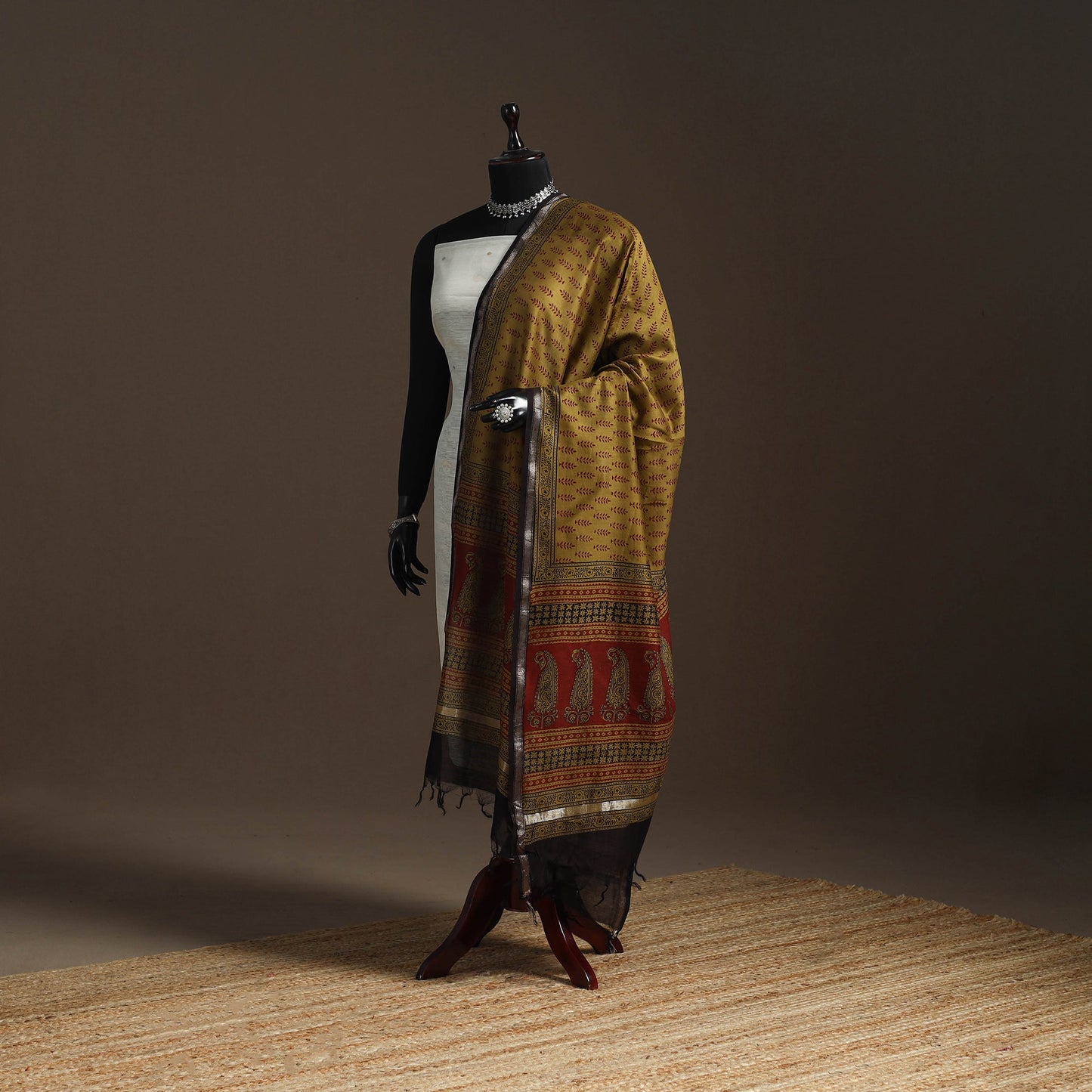 Chanderi silk bagh natural dyed dupatta with zari border 47