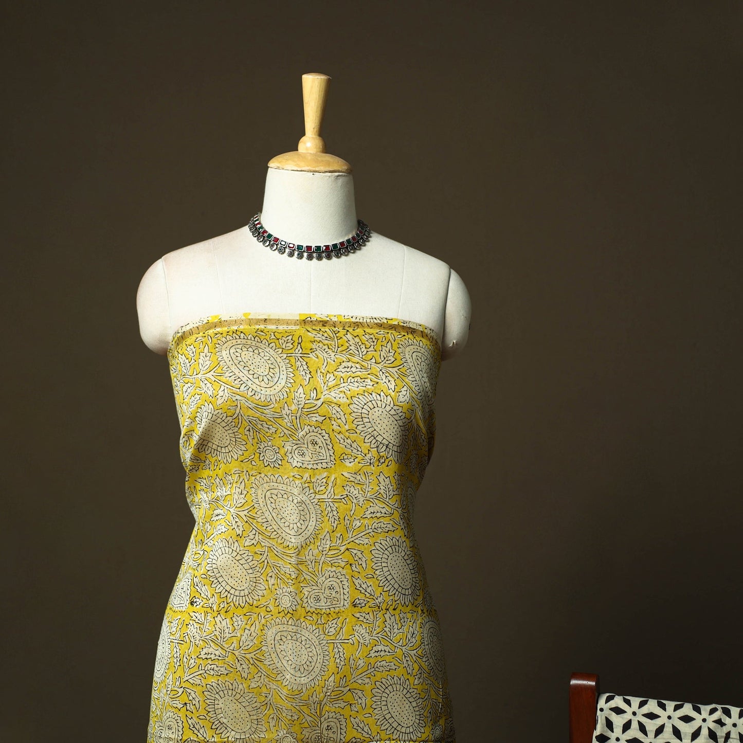 Chanderi silk hand block bagru print 3pc unstitched dress