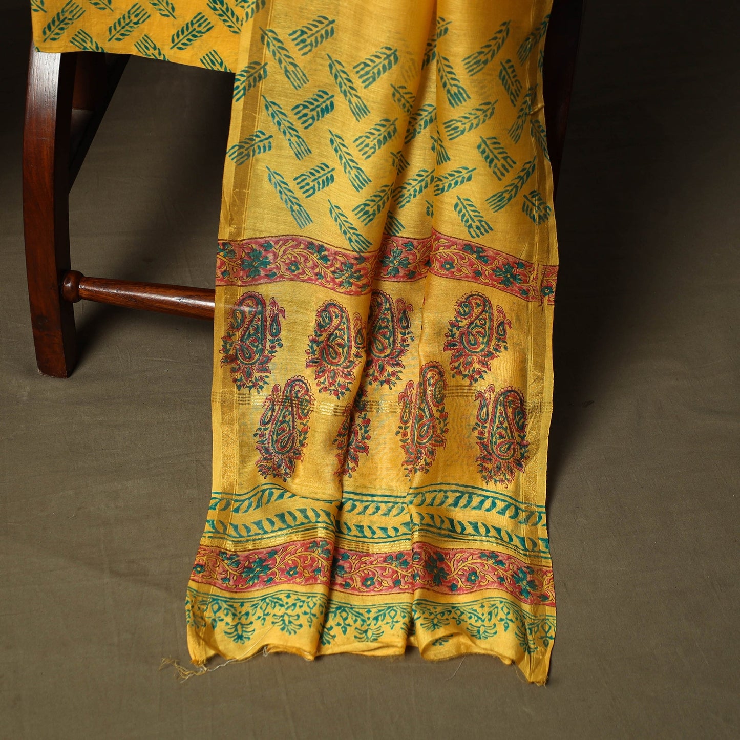 Chanderi silk hand block sanganeri print 3pc unstitched