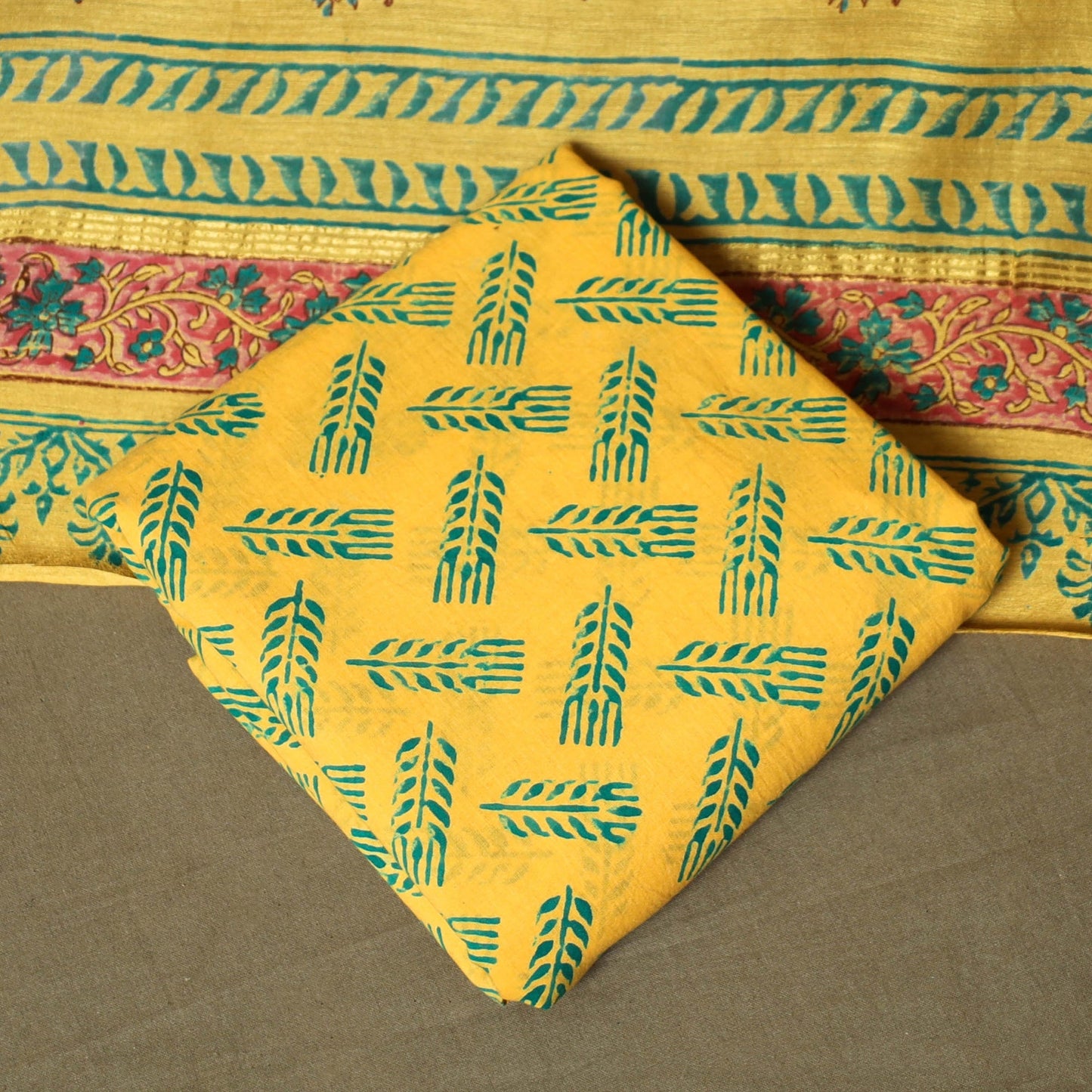 Chanderi silk hand block sanganeri print 3pc unstitched
